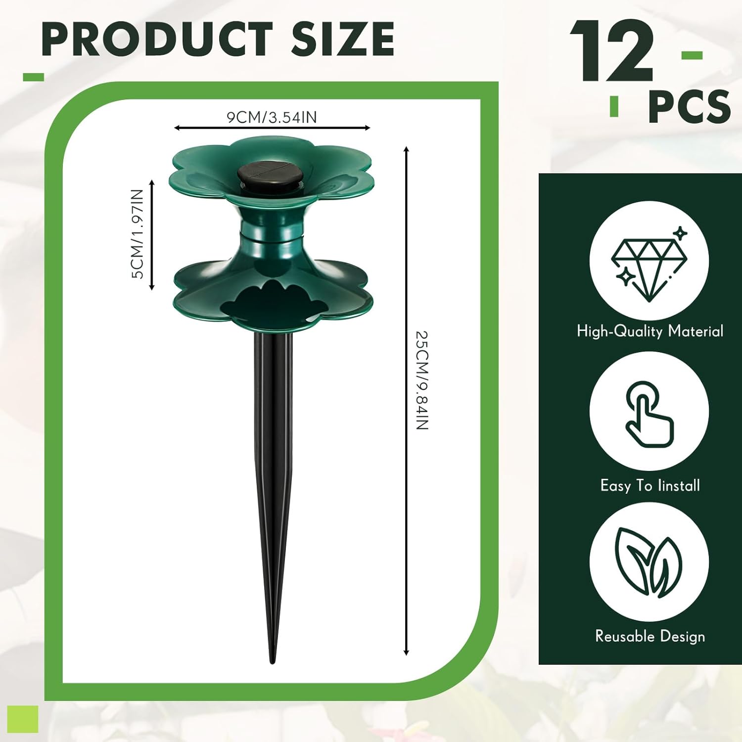 12 Packs 9.84 Inch Garden Hose Guide Spike, Flower Shaped Water Hose Holder Spike Stand with Stake, Heavy Duty Green, Keeps Garden Hose out of Flower Beds, for Plant Protection - Image 2