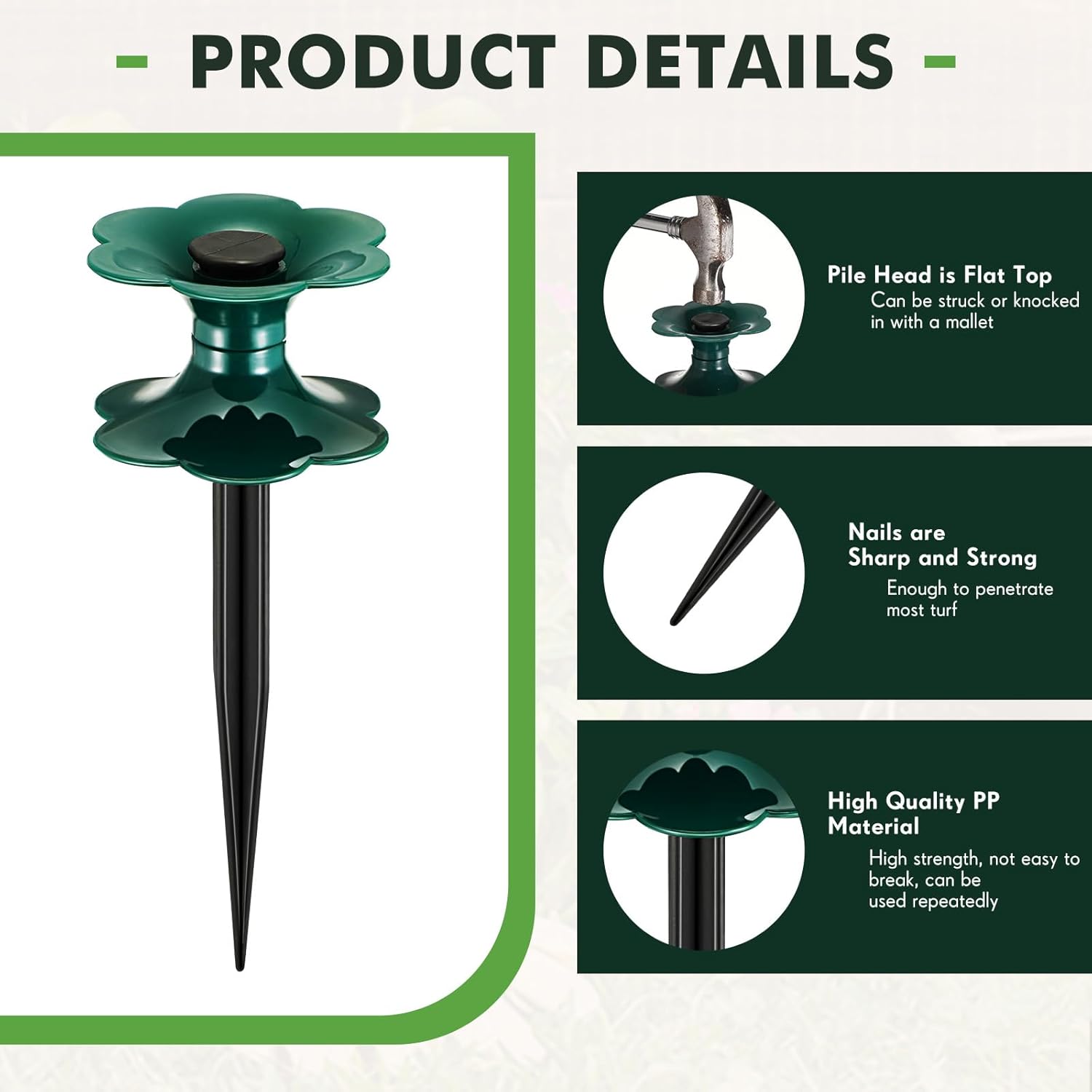 12 Packs 9.84 Inch Garden Hose Guide Spike, Flower Shaped Water Hose Holder Spike Stand with Stake, Heavy Duty Green, Keeps Garden Hose out of Flower Beds, for Plant Protection - Image 3