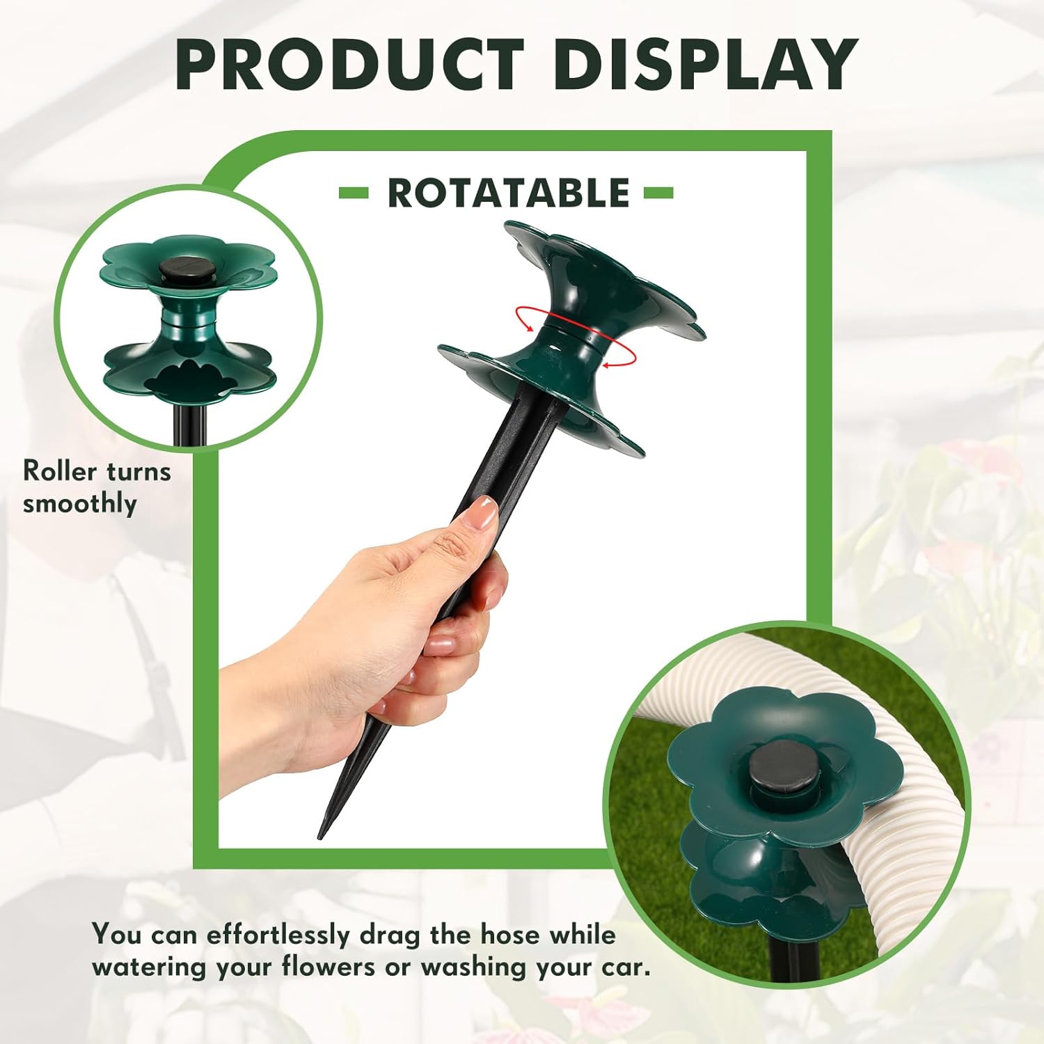 12 Packs 9.84 Inch Garden Hose Guide Spike, Flower Shaped Water Hose Holder Spike Stand with Stake, Heavy Duty Green, Keeps Garden Hose out of Flower Beds, for Plant Protection - Image 4