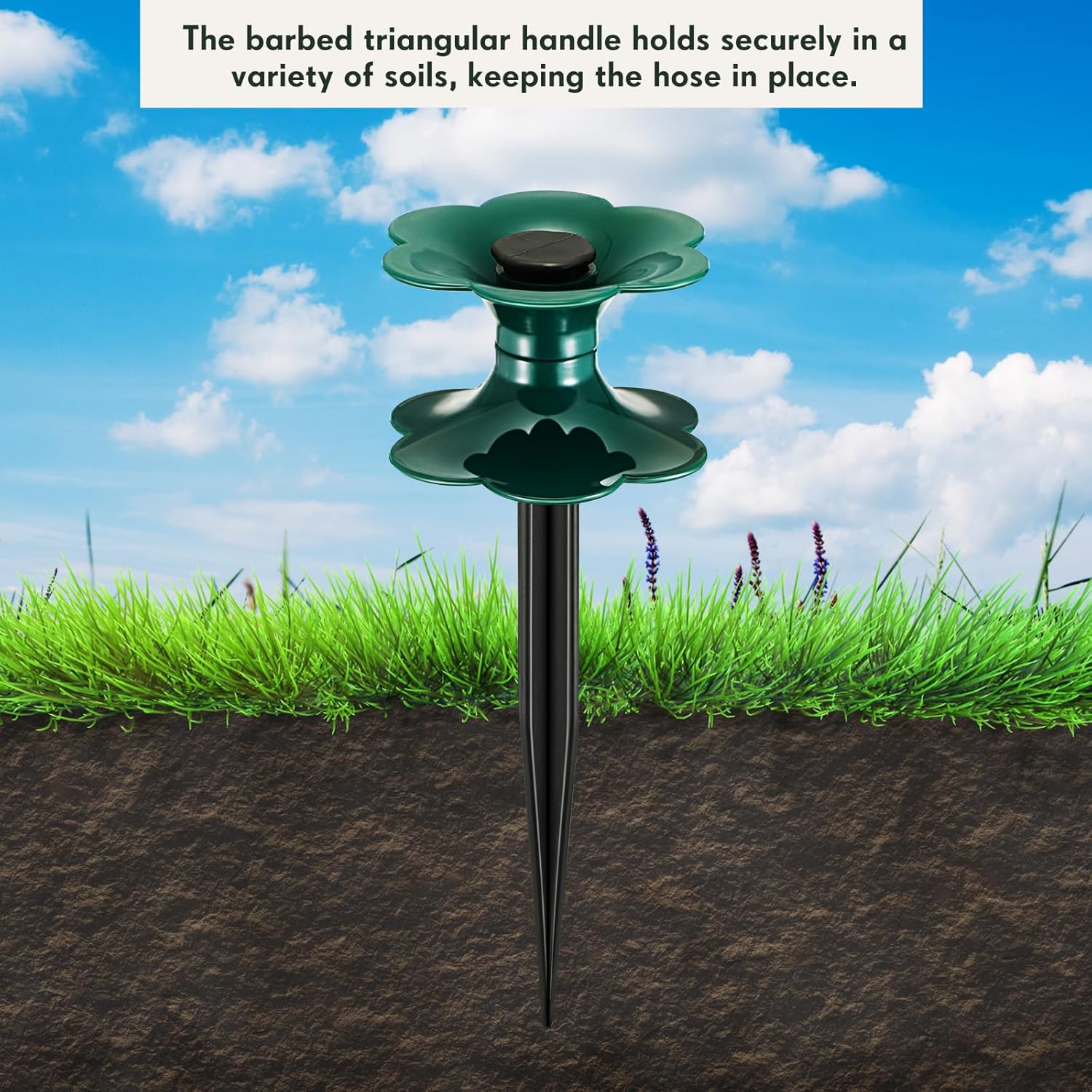 12 Packs 9.84 Inch Garden Hose Guide Spike, Flower Shaped Water Hose Holder Spike Stand with Stake, Heavy Duty Green, Keeps Garden Hose out of Flower Beds, for Plant Protection - Image 5