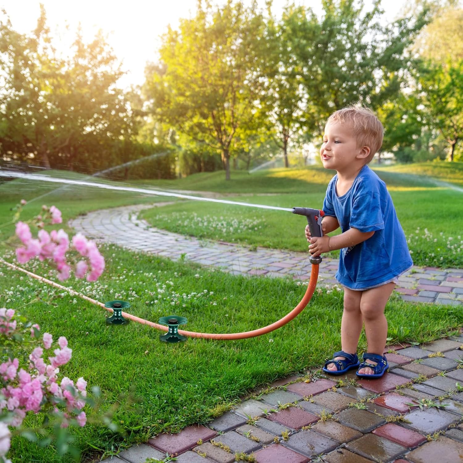 12 Packs 9.84 Inch Garden Hose Guide Spike, Flower Shaped Water Hose Holder Spike Stand with Stake, Heavy Duty Green, Keeps Garden Hose out of Flower Beds, for Plant Protection - Image 7