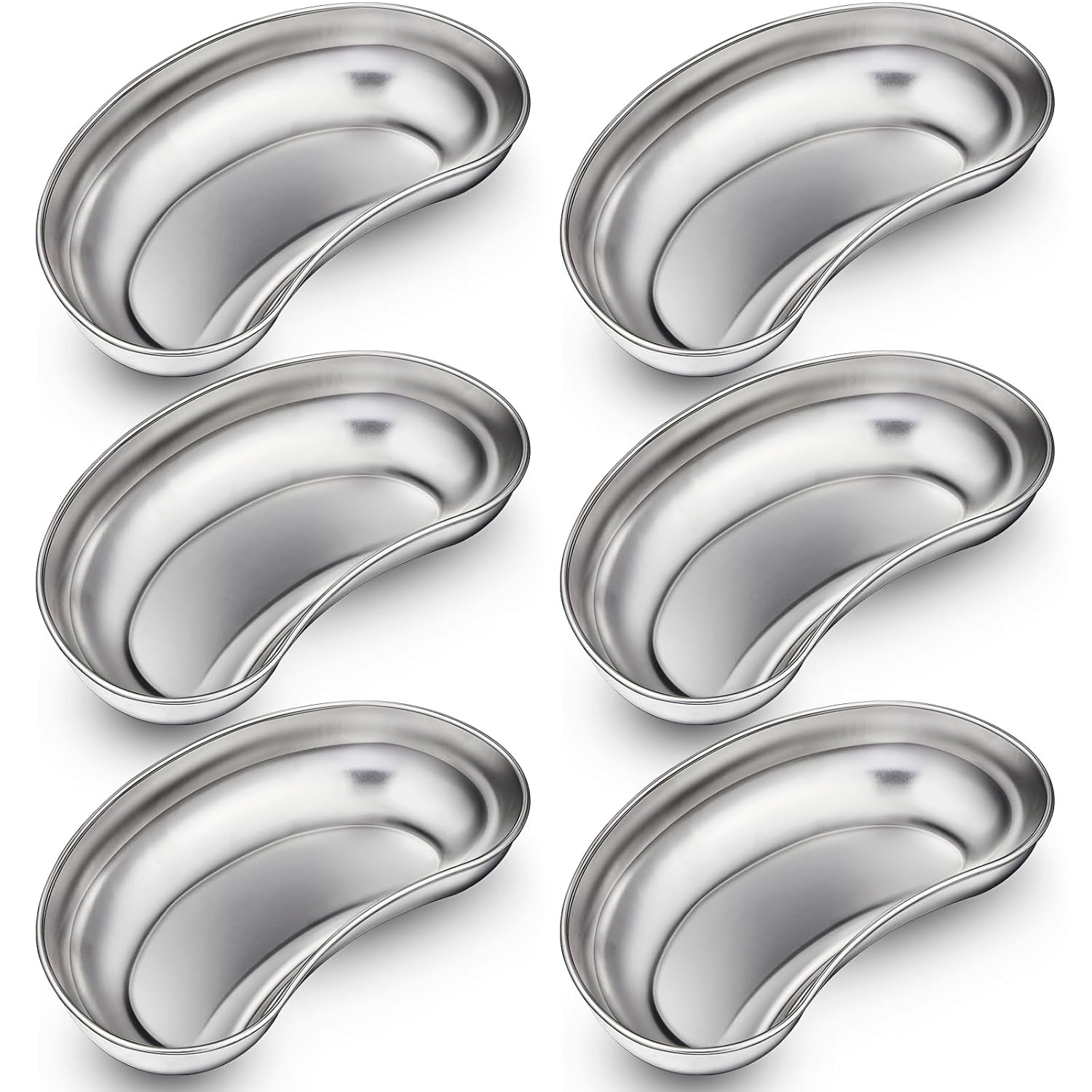 6 Pcs Stainless Steel Kidney Tray 8'' Medium Kidney Shaped Emesis Basin Surgical Medical Tray pan Bowls Reusable Metal Dish Dental Lab Instruments Bathroom Soiled Dressings Medic Waster - Image 1