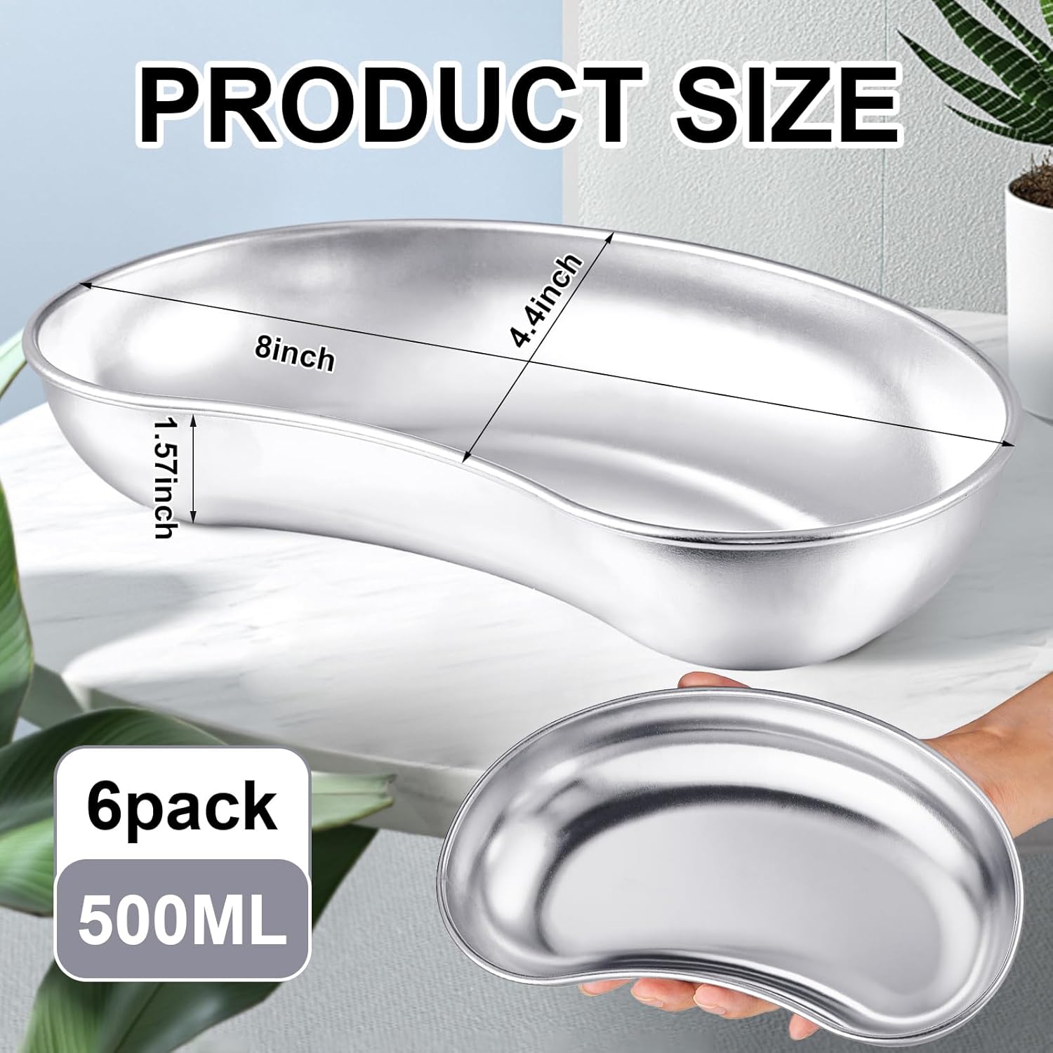 6 Pcs Stainless Steel Kidney Tray 8'' Medium Kidney Shaped Emesis Basin Surgical Medical Tray pan Bowls Reusable Metal Dish Dental Lab Instruments Bathroom Soiled Dressings Medic Waster - Image 2