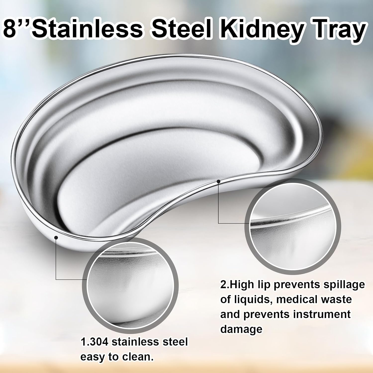6 Pcs Stainless Steel Kidney Tray 8'' Medium Kidney Shaped Emesis Basin Surgical Medical Tray pan Bowls Reusable Metal Dish Dental Lab Instruments Bathroom Soiled Dressings Medic Waster - Image 3
