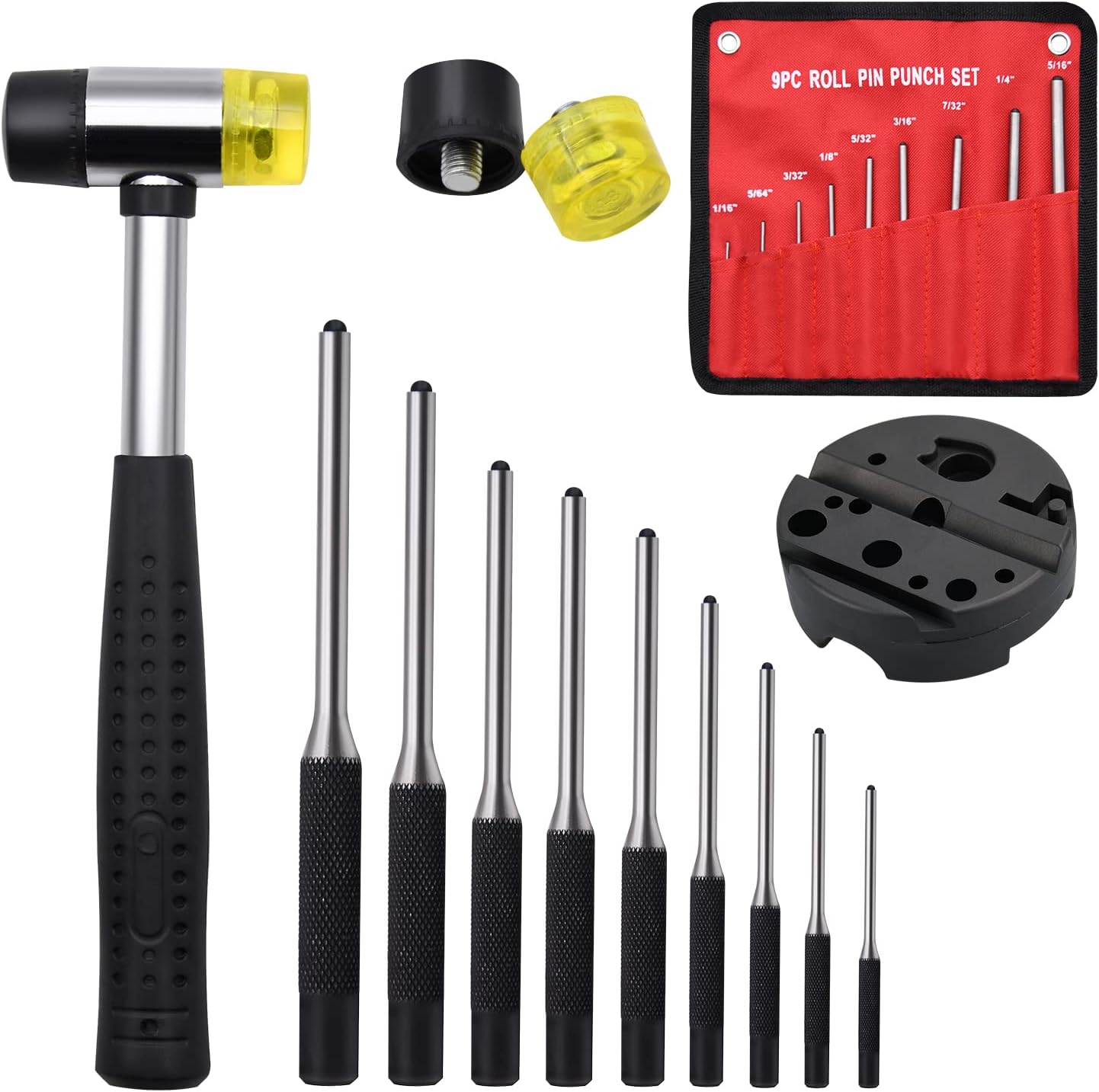 Pin Punch Set, 14pcs Removing Repair Tools, including Universal Block, Pin Punches and Hammer - Image 1