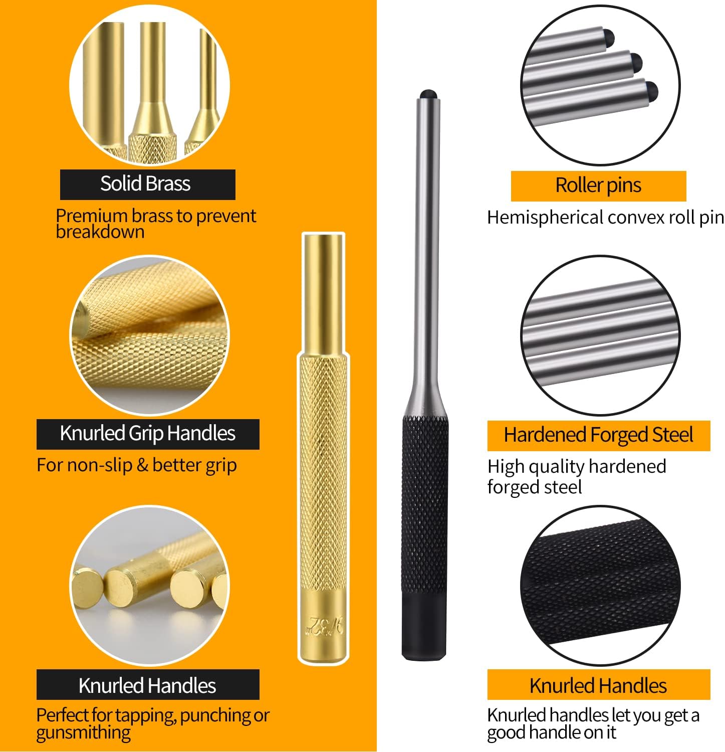 Pin Punch Set, 22pcs Removing Repair Tools, Including Universal Block, Brass Pin Punches, Steel Pin Punches and Hammer - Image 4