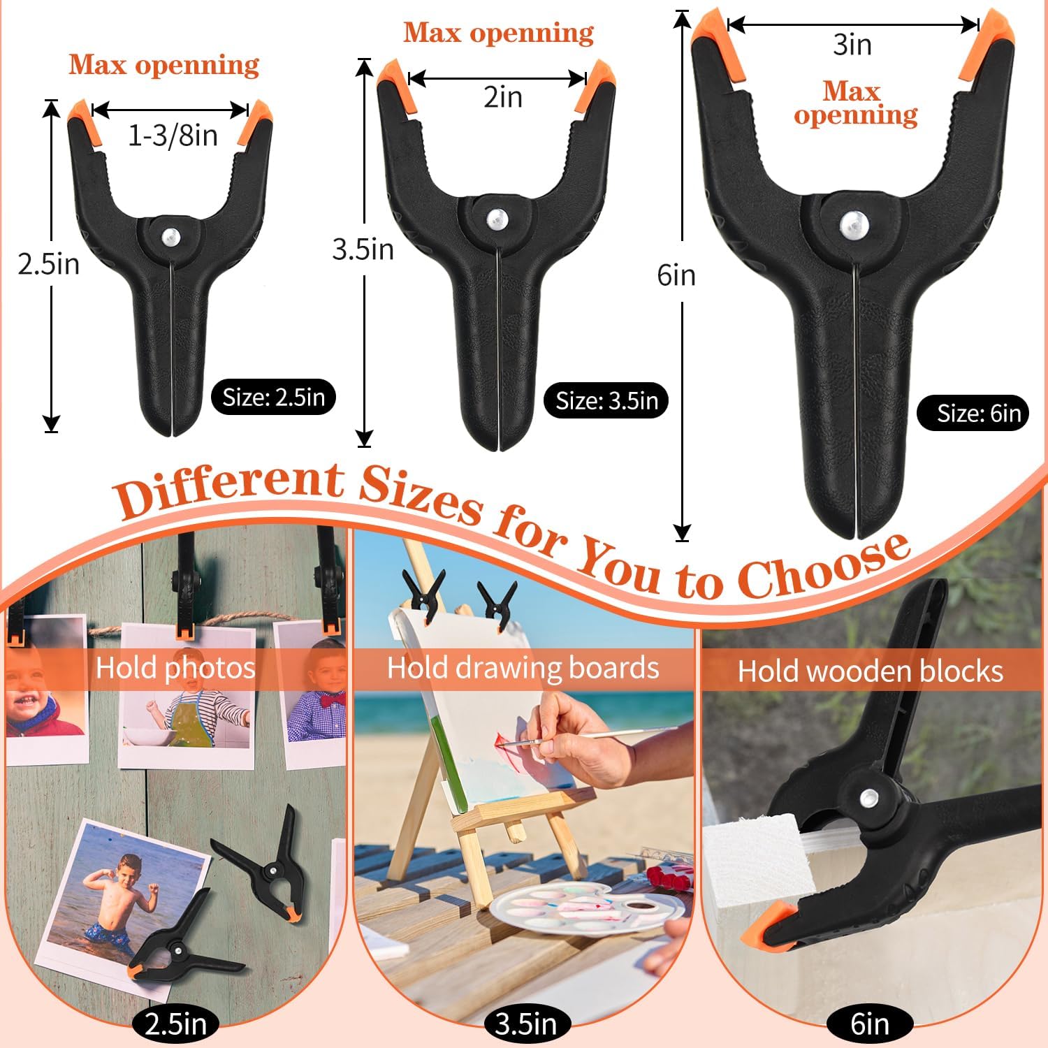 12 Pack 6 Inch Plastic Spring Clamps, for Crafts, Woodworking, Backdrop Stand, Photography, Home Dec - Image 2