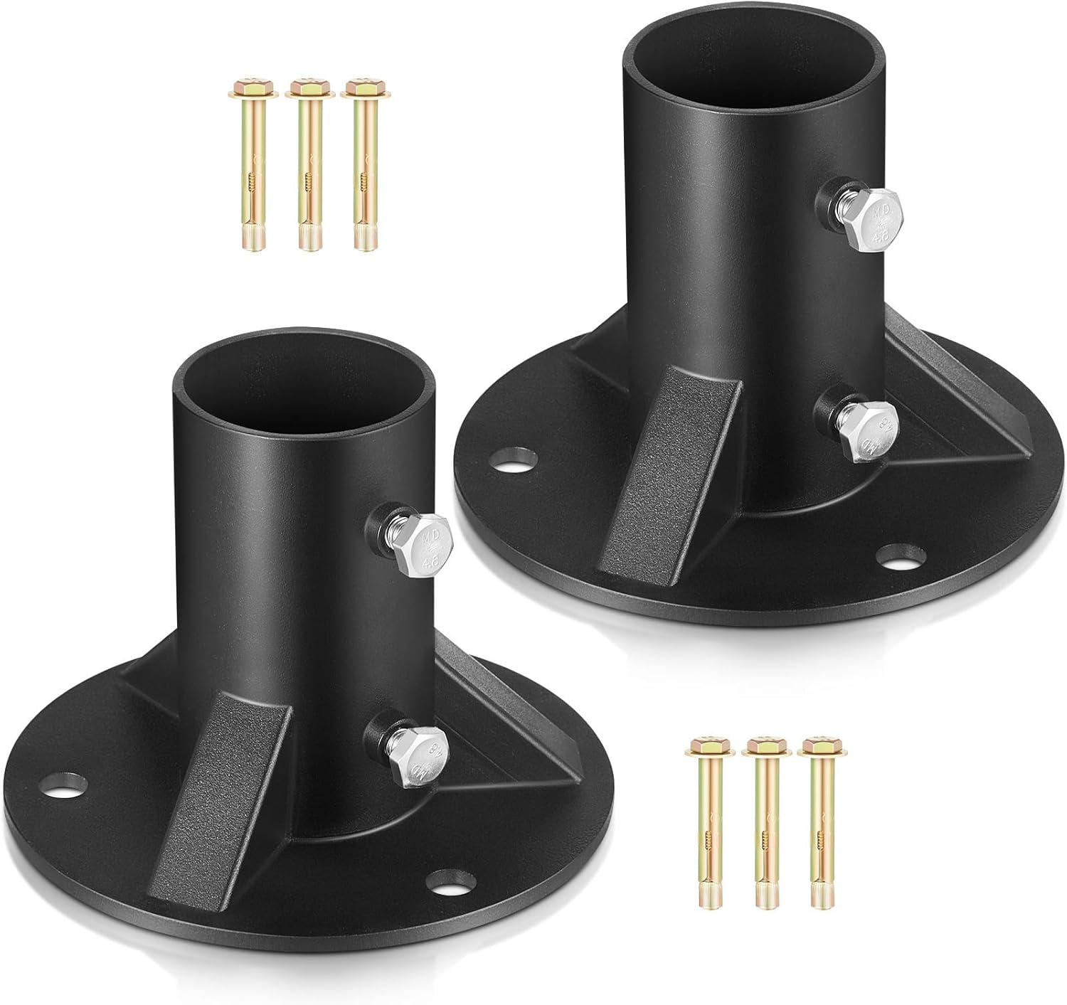 2 Pack Chain Link Fence Post 2'' Floor Flange Heavy Duty Round Post Base Bracket (od 1-7/8'') Fits Fence Mailbox Railing Deck Flag Column Stair Handrail with Expansion Bolts and Screws - Image 1
