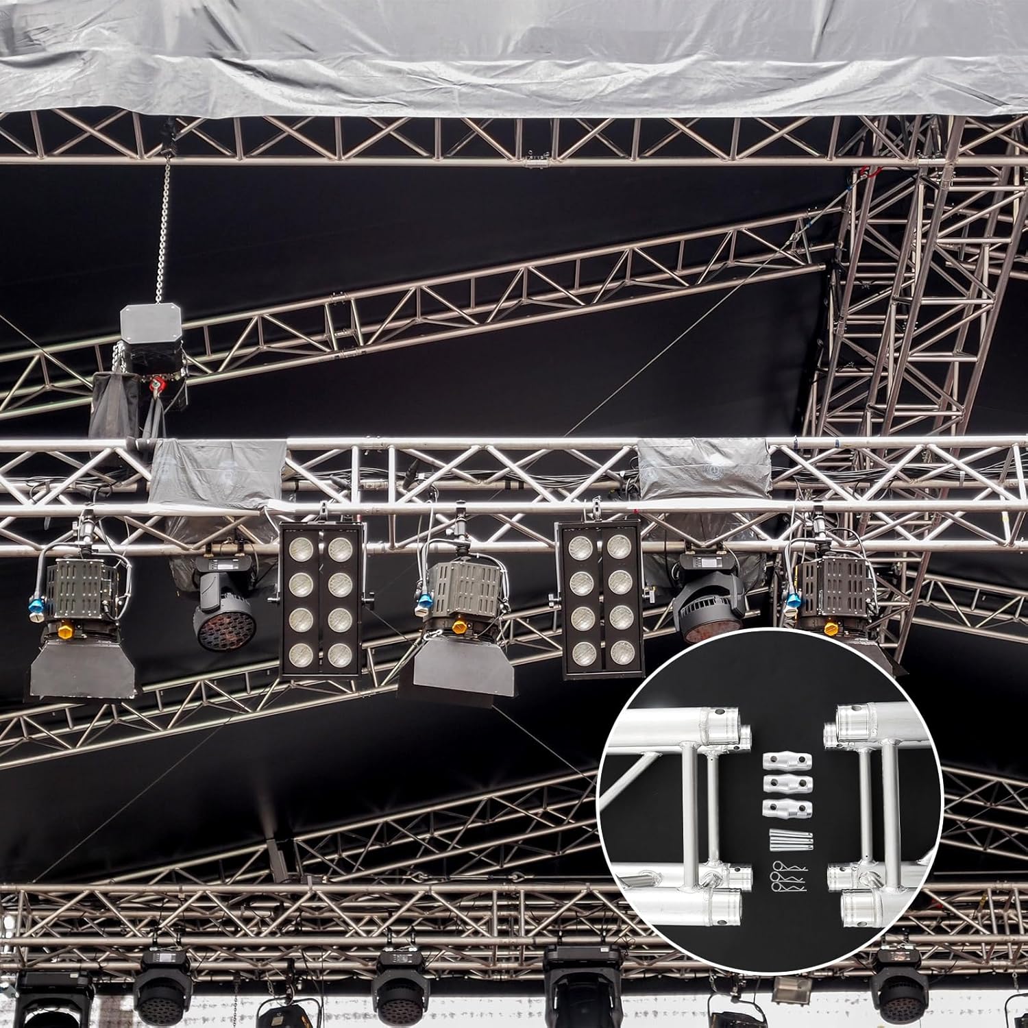 8 Pack Double Ended Conical Coupler with Clips Pin Truss Clamp DJ Stage Lighting Truss Pipe Connector Trusses Parts Stage Lighting Accessories Fit F34 F33 Pipe 50mm - Image 2