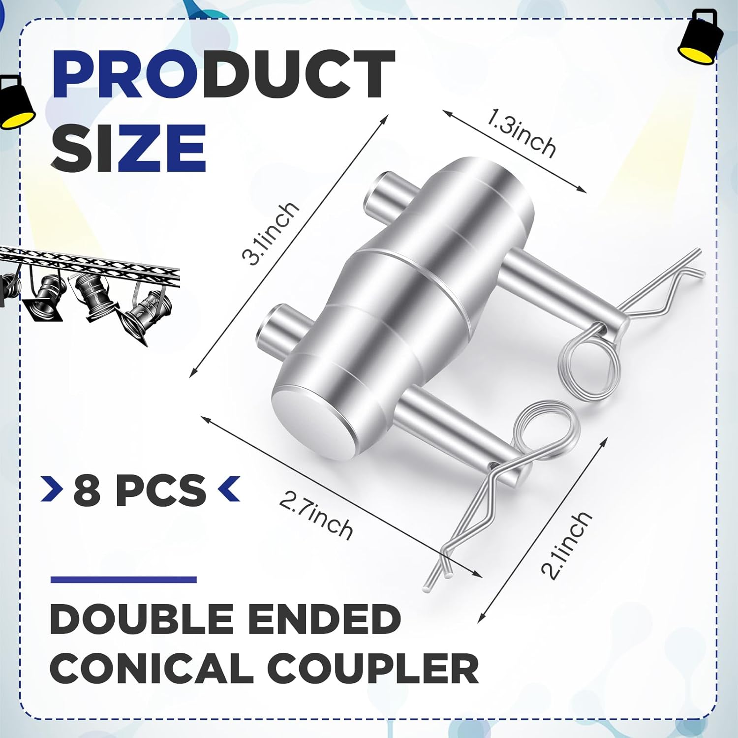 8 Pack Double Ended Conical Coupler with Clips Pin Truss Clamp DJ Stage Lighting Truss Pipe Connector Trusses Parts Stage Lighting Accessories Fit F34 F33 Pipe 50mm - Image 3