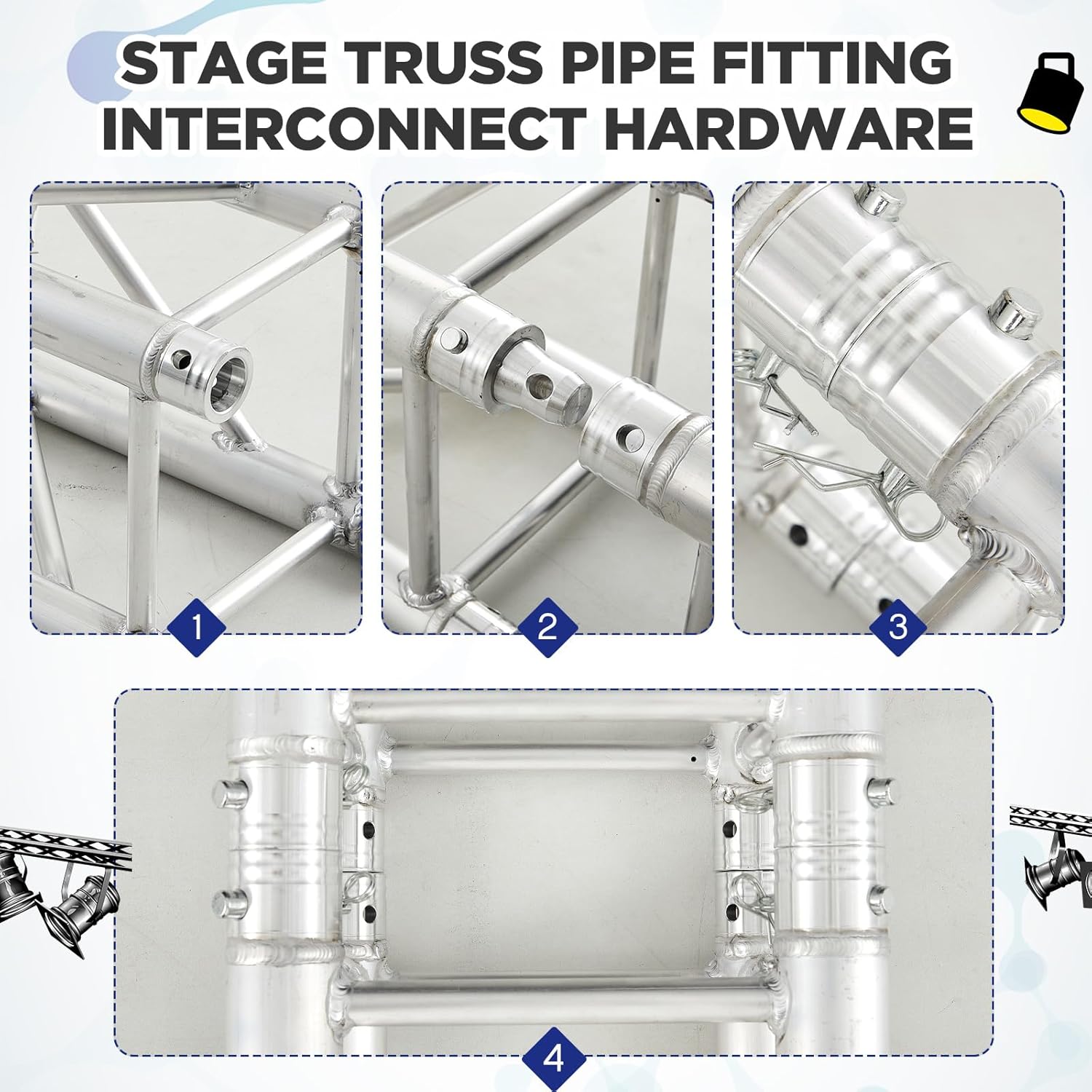 8 Pack Double Ended Conical Coupler with Clips Pin Truss Clamp DJ Stage Lighting Truss Pipe Connector Trusses Parts Stage Lighting Accessories Fit F34 F33 Pipe 50mm - Image 4