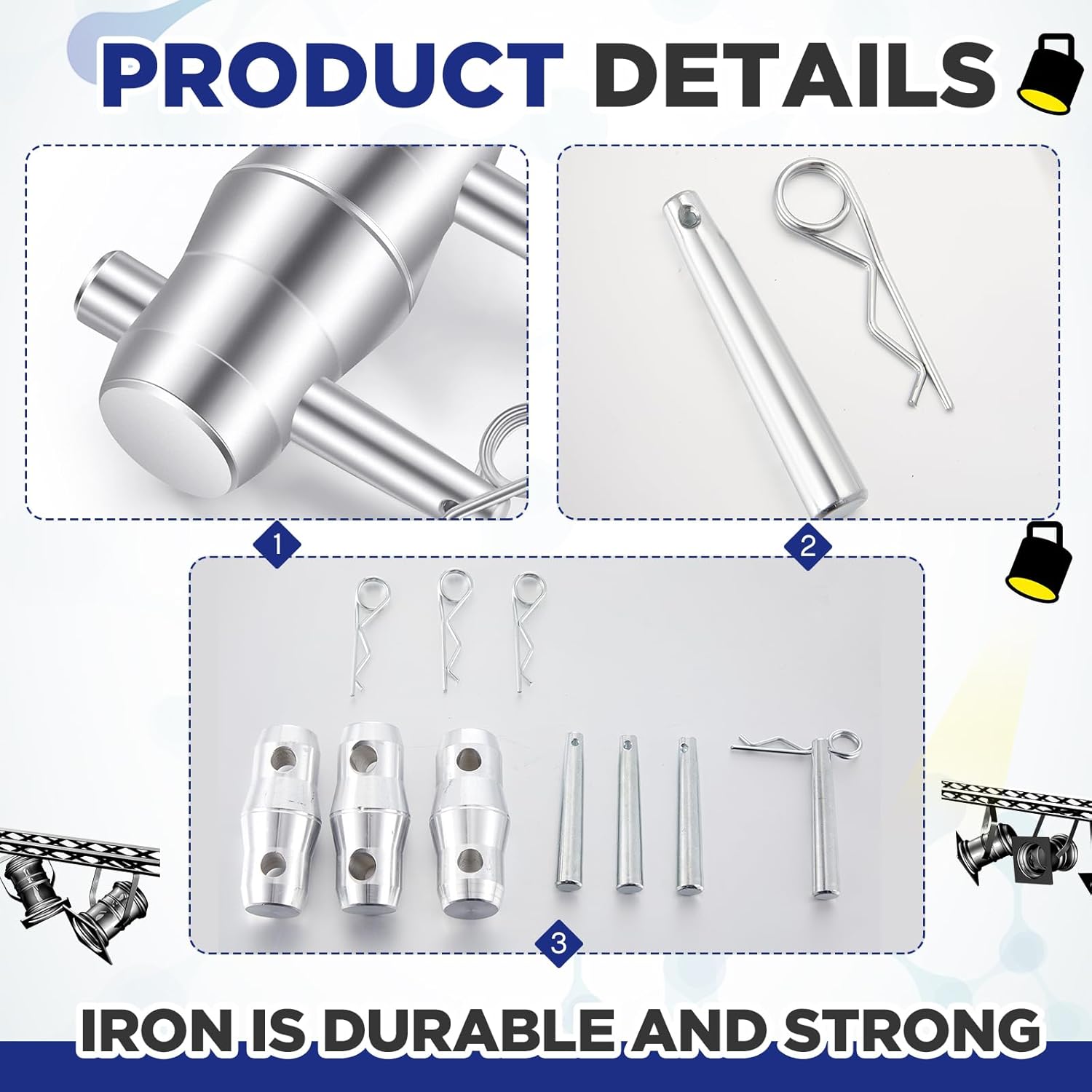 8 Pack Double Ended Conical Coupler with Clips Pin Truss Clamp DJ Stage Lighting Truss Pipe Connector Trusses Parts Stage Lighting Accessories Fit F34 F33 Pipe 50mm - Image 5
