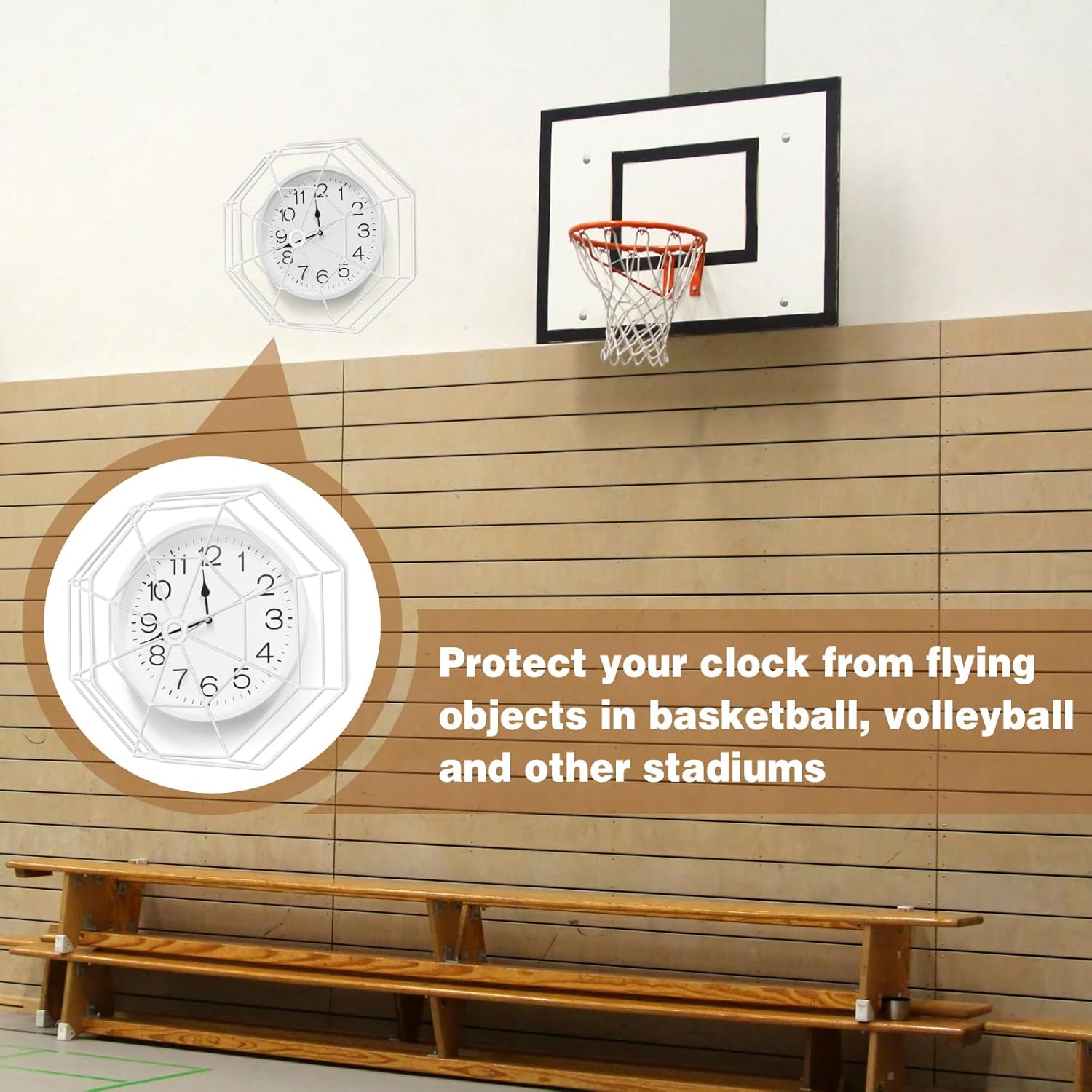 lulu Clock/Ball Damage Protector, Protective Coated Guard Device Safety Cover, 14.25 Inch Diameter, Iron, for Clock Damage Protector in The Gym - Image 4