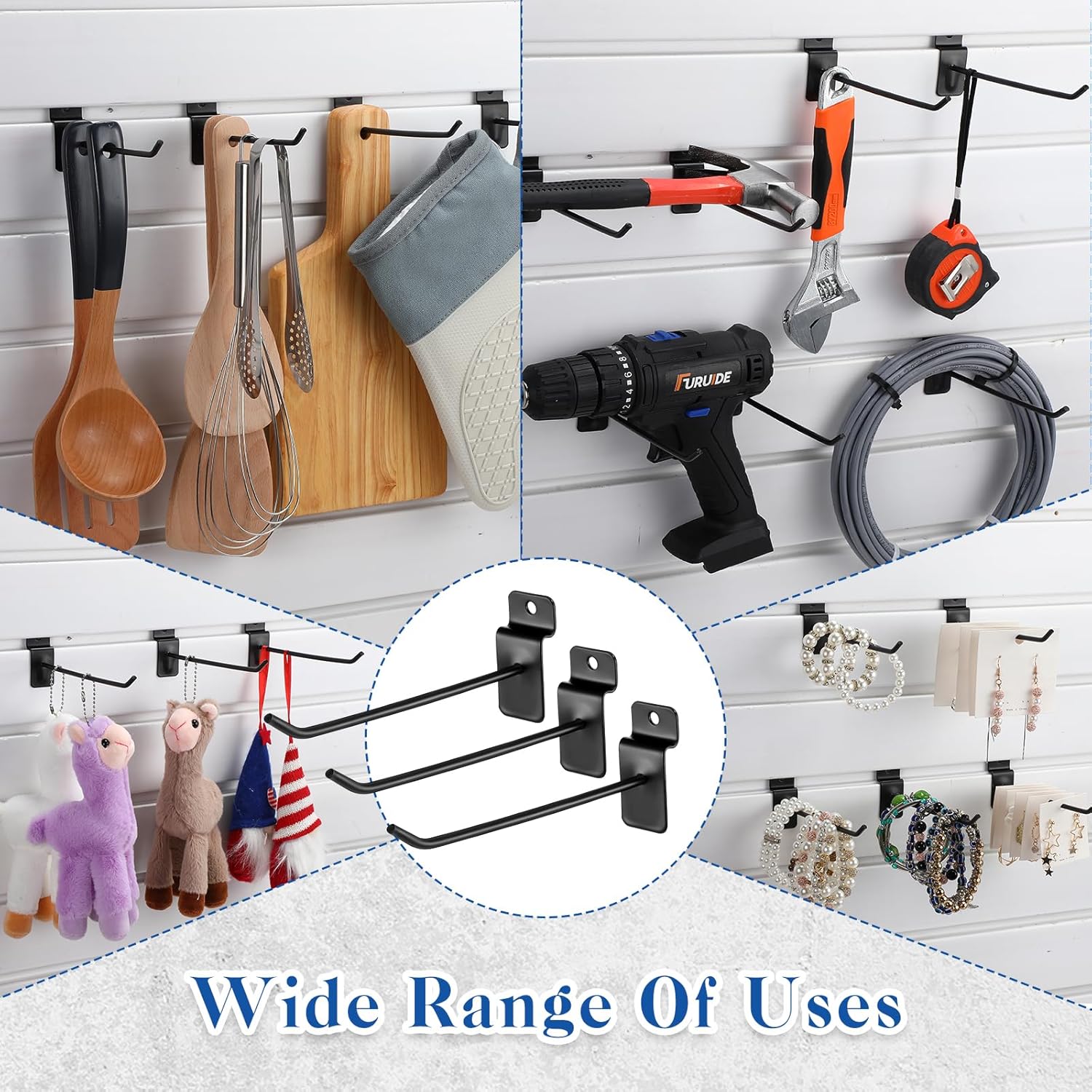 200 Pcs 6 Inches Slatwall Hooks Accessories Black Slat Wall Hanging Hangers Metal Retail Hooks Shelf Brackets Pegs for Pegboard Garage Display - Image 5