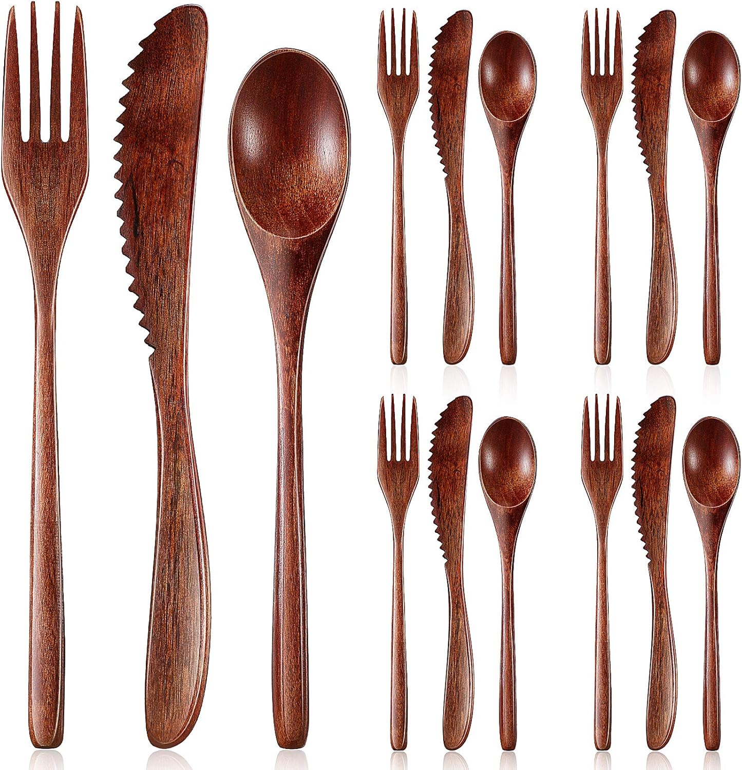 12 Pcs Wooden Utensils for Eating Wooden Spoon Fork Knife Cutlery Set Kitchen Wood Dinner Flatware Tableware Set Includes Spoon, Fork, Knife - Image 1