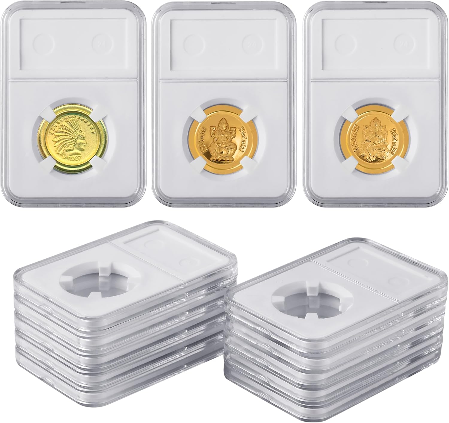10-Pack 18mm Coin Slab Display Holder, Clear Acrylic Storage Case for Seated Liberty, Barber, Winged Liberty (Mercury), Roosevelt Dimes and Other 18mm Coins, Four-Point Fixation Coin Collection Box - Image 1
