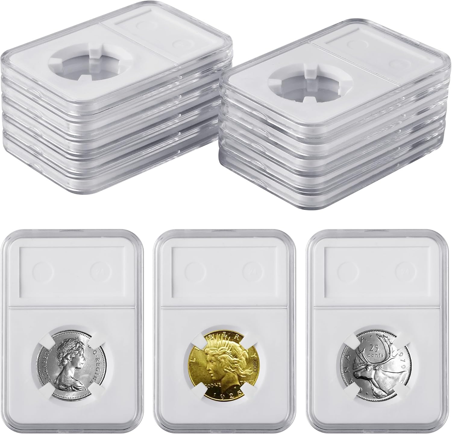 10-Pack 24mm Coin Slab Display Holder, Clear Acrylic Storage Case for Liberty, Barber, Standing Liberty and Washington Quarters, and Other 24mm Coins, Four-Point Fixation Coin Collection Box - Image 1