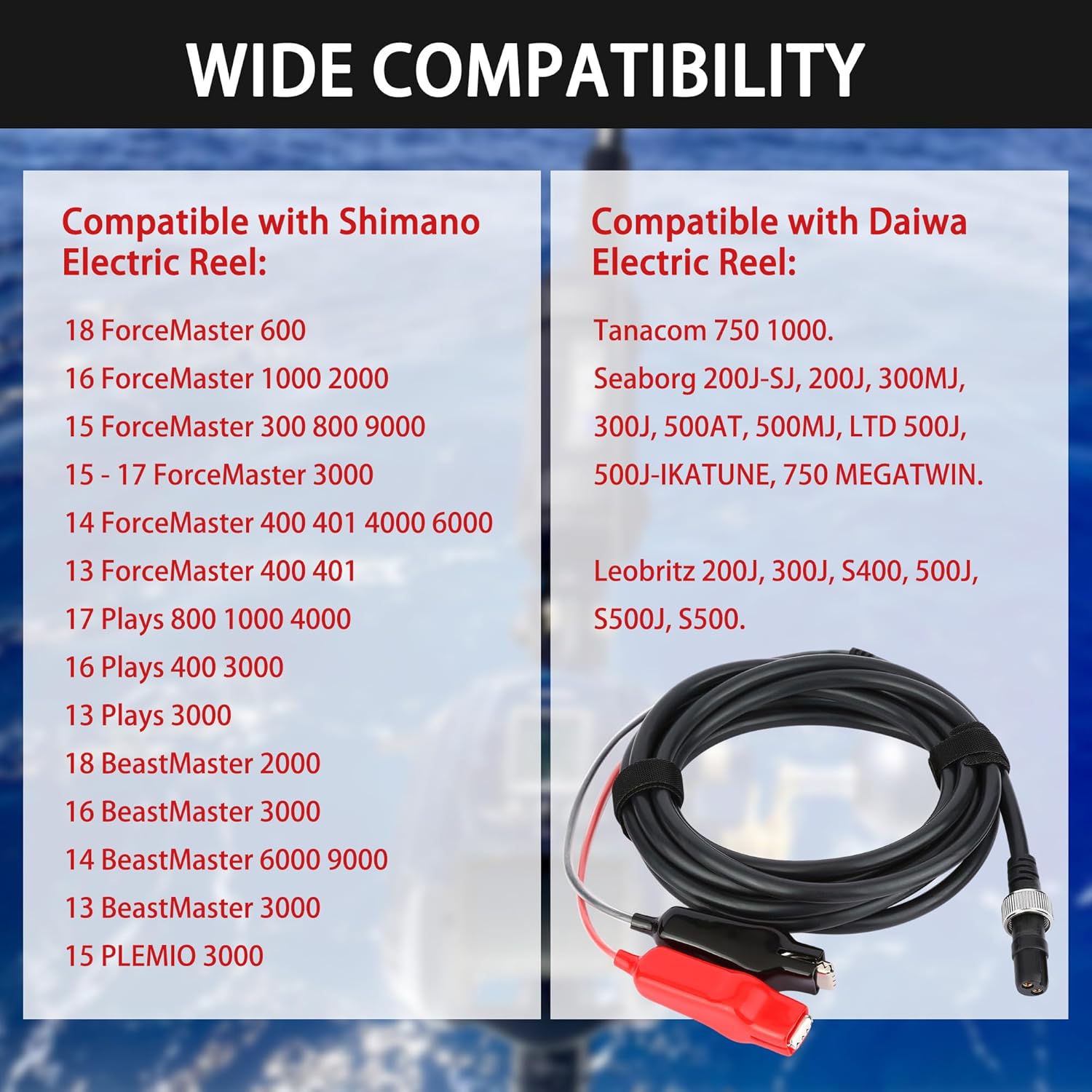 Electric Fishing Reel Power Cord - 10Ft Battery Connection Cable Fits for Daiwa Tanacom 1000 750 500, Seaborg 500MJ, Shimano, BeastMaster, Leobritz, ForceMaster - Image 3
