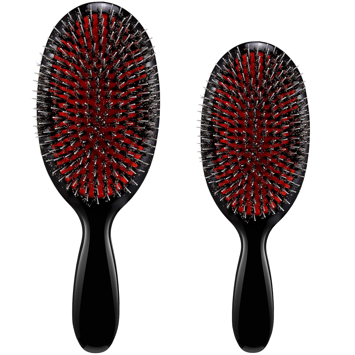 Hair Brushes, 2 Pieces Boar Bristle Hair Brushes with Nylon Quill, Natural Bristles Hair Extensions for Women, Men and Kids, Promotes Smooth and Healthy Hair Growth - Image 1