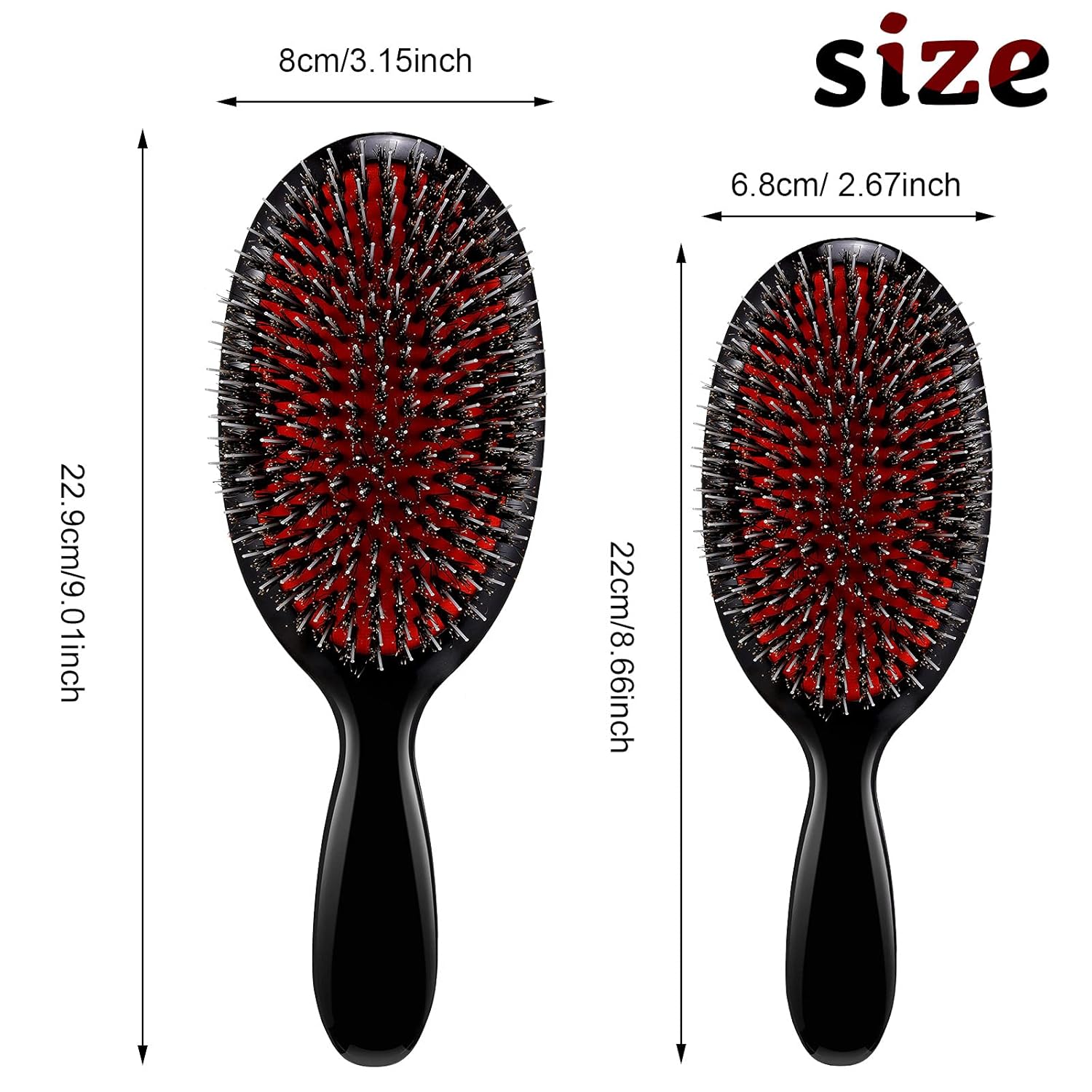 Hair Brushes, 2 Pieces Boar Bristle Hair Brushes with Nylon Quill, Natural Bristles Hair Extensions for Women, Men and Kids, Promotes Smooth and Healthy Hair Growth - Image 2
