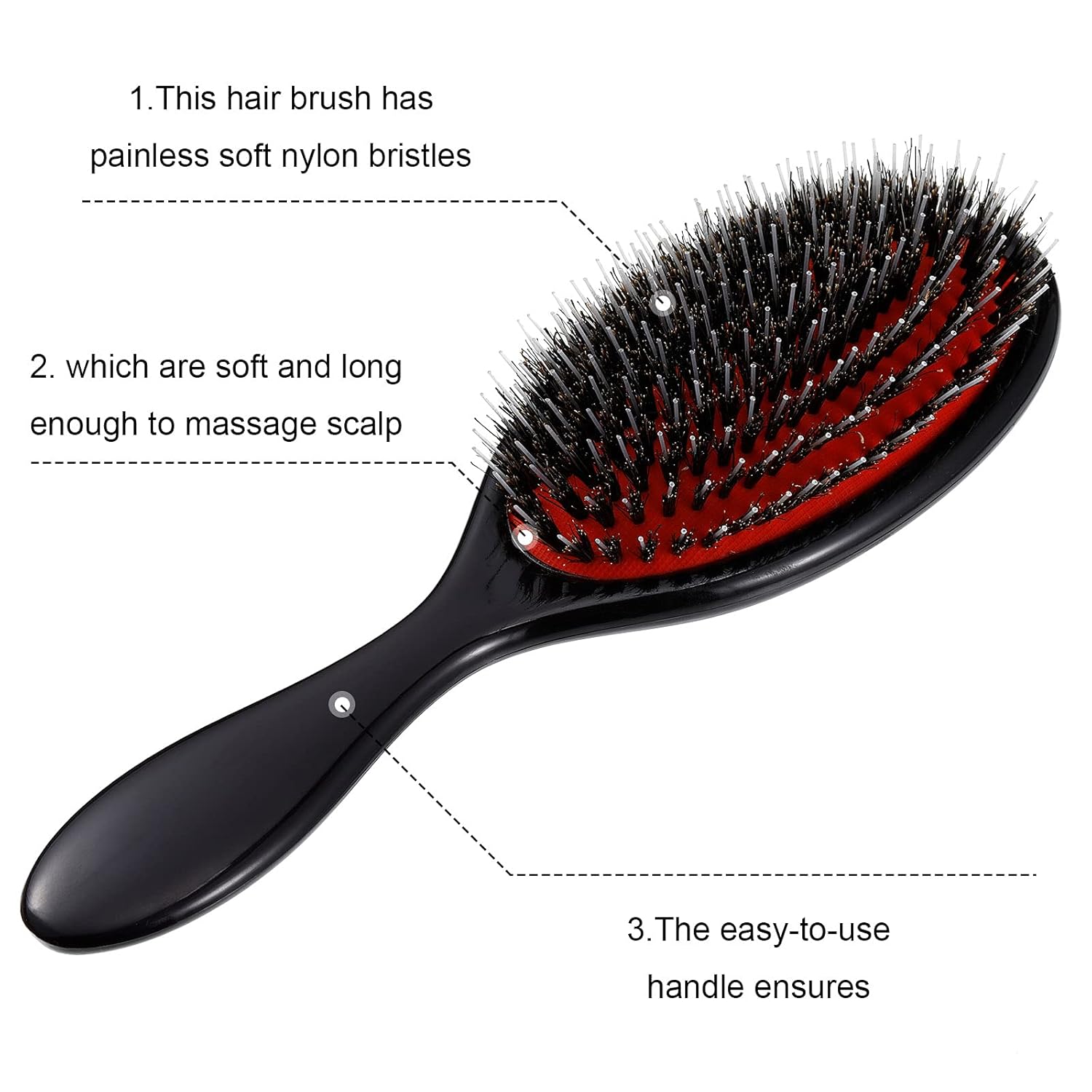 Hair Brushes, 2 Pieces Boar Bristle Hair Brushes with Nylon Quill, Natural Bristles Hair Extensions for Women, Men and Kids, Promotes Smooth and Healthy Hair Growth - Image 3
