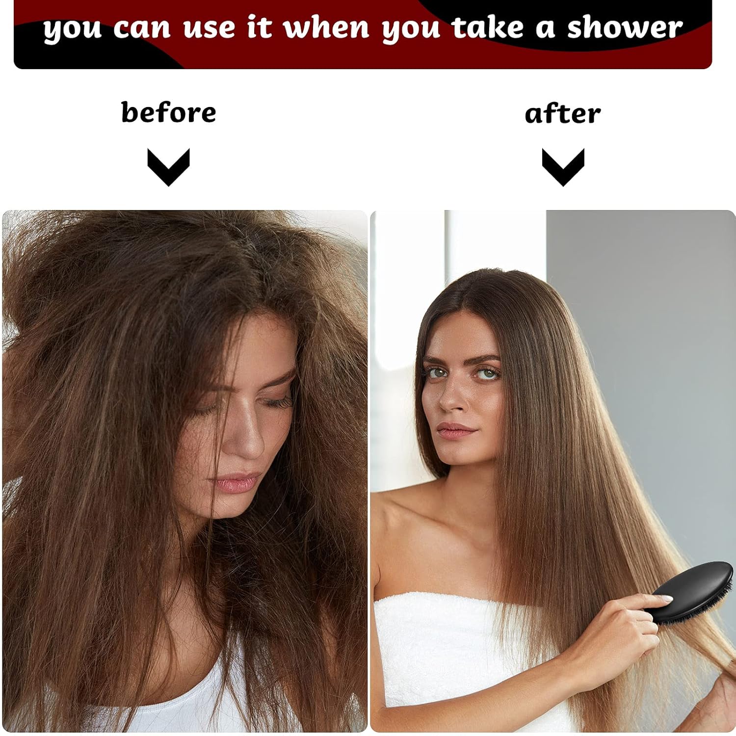 Hair Brushes, 2 Pieces Boar Bristle Hair Brushes with Nylon Quill, Natural Bristles Hair Extensions for Women, Men and Kids, Promotes Smooth and Healthy Hair Growth - Image 5