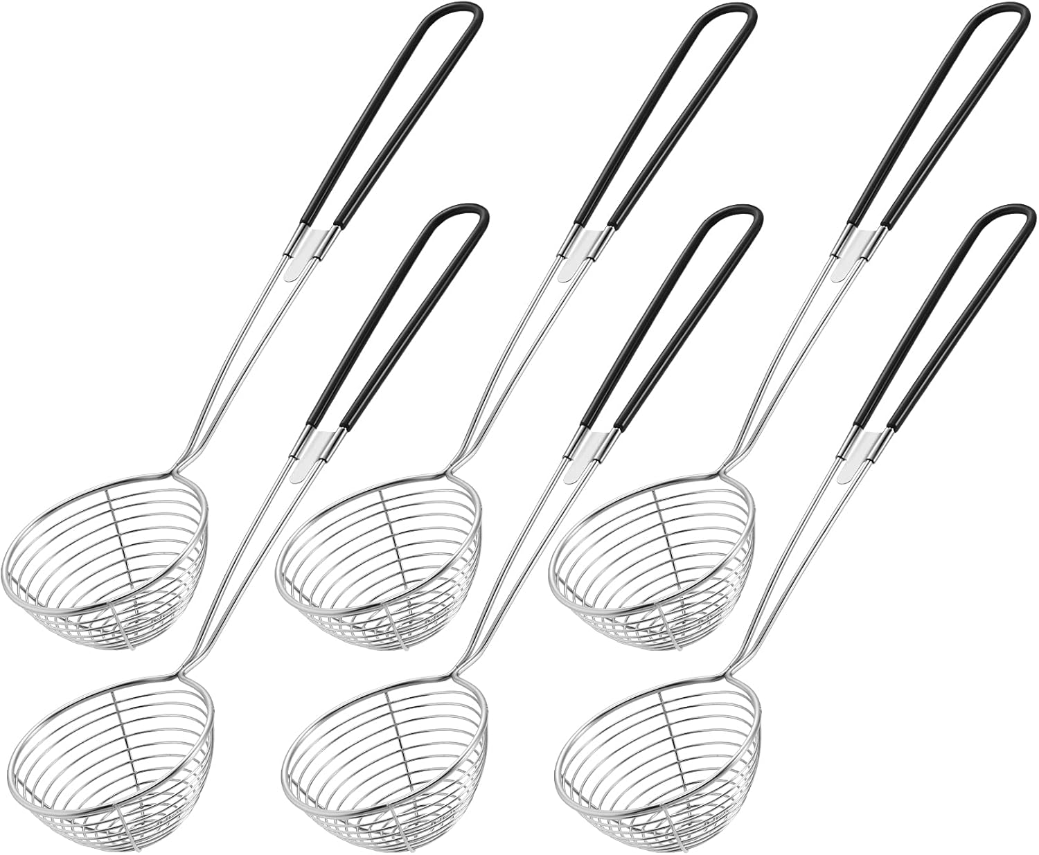 6 Pieces Hot Pot Kit Strainer Scoops Stainless Steel 2.5 Inch Mini Spider Strainer Skimmer Pasta Mesh Spoon Asian Skimmer Spoon Ladle with Handle for Home (Black) - Image 1