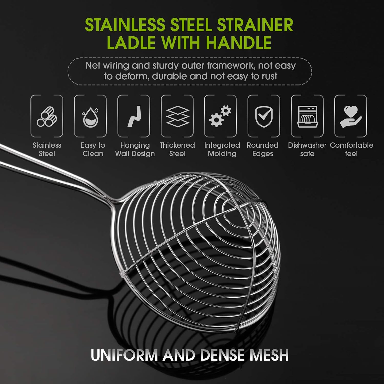 6 Pieces Hot Pot Kit Strainer Scoops Stainless Steel 2.5 Inch Mini Spider Strainer Skimmer Pasta Mesh Spoon Asian Skimmer Spoon Ladle with Handle for Home (Black) - Image 4