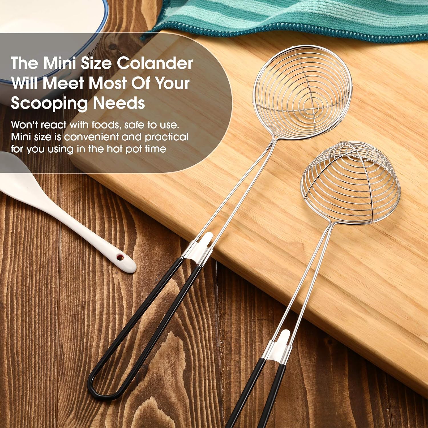 6 Pieces Hot Pot Kit Strainer Scoops Stainless Steel 2.5 Inch Mini Spider Strainer Skimmer Pasta Mesh Spoon Asian Skimmer Spoon Ladle with Handle for Home (Black) - Image 6