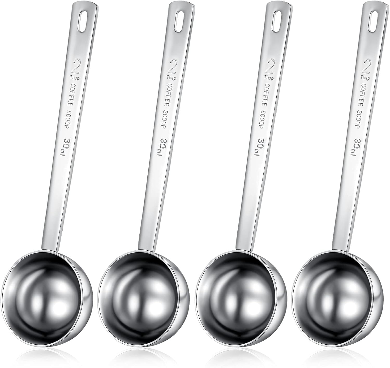 4 Pieces 2 Tablespoon Scoops with Long Handle, 30 ml Stainless Steel Measuring Spoon for Coffee Milk Fruit Powder, Loose Tea Dry, Spice Jar, Cooking Baking, and Other Dry Goods - Image 1