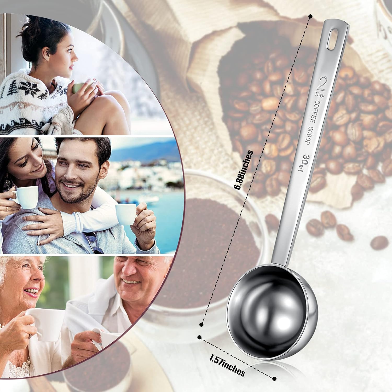 4 Pieces 2 Tablespoon Scoops with Long Handle, 30 ml Stainless Steel Measuring Spoon for Coffee Milk Fruit Powder, Loose Tea Dry, Spice Jar, Cooking Baking, and Other Dry Goods - Image 3