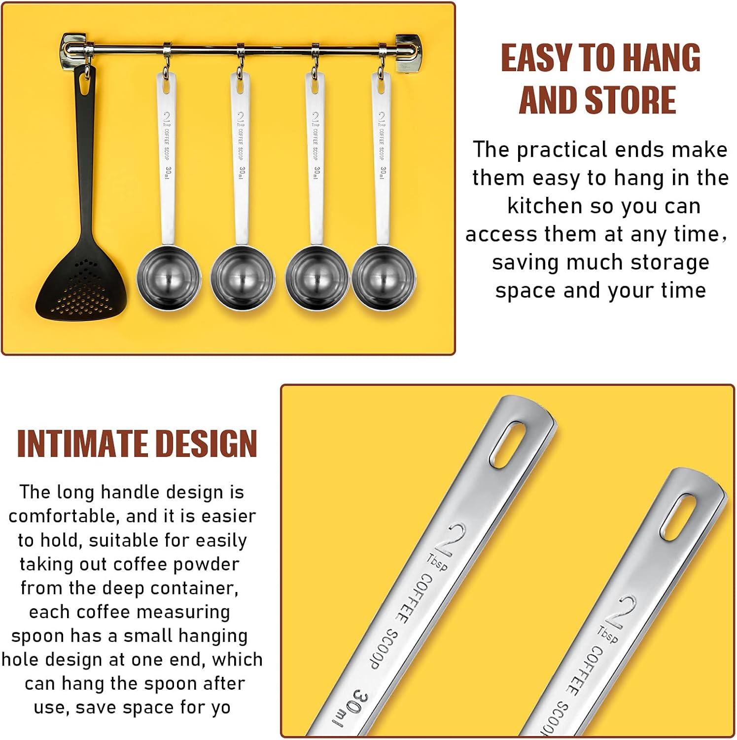 4 Pieces 2 Tablespoon Scoops with Long Handle, 30 ml Stainless Steel Measuring Spoon for Coffee Milk Fruit Powder, Loose Tea Dry, Spice Jar, Cooking Baking, and Other Dry Goods - Image 4