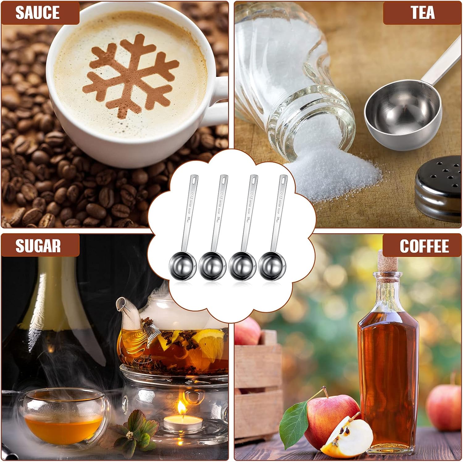 4 Pieces 2 Tablespoon Scoops with Long Handle, 30 ml Stainless Steel Measuring Spoon for Coffee Milk Fruit Powder, Loose Tea Dry, Spice Jar, Cooking Baking, and Other Dry Goods - Image 5
