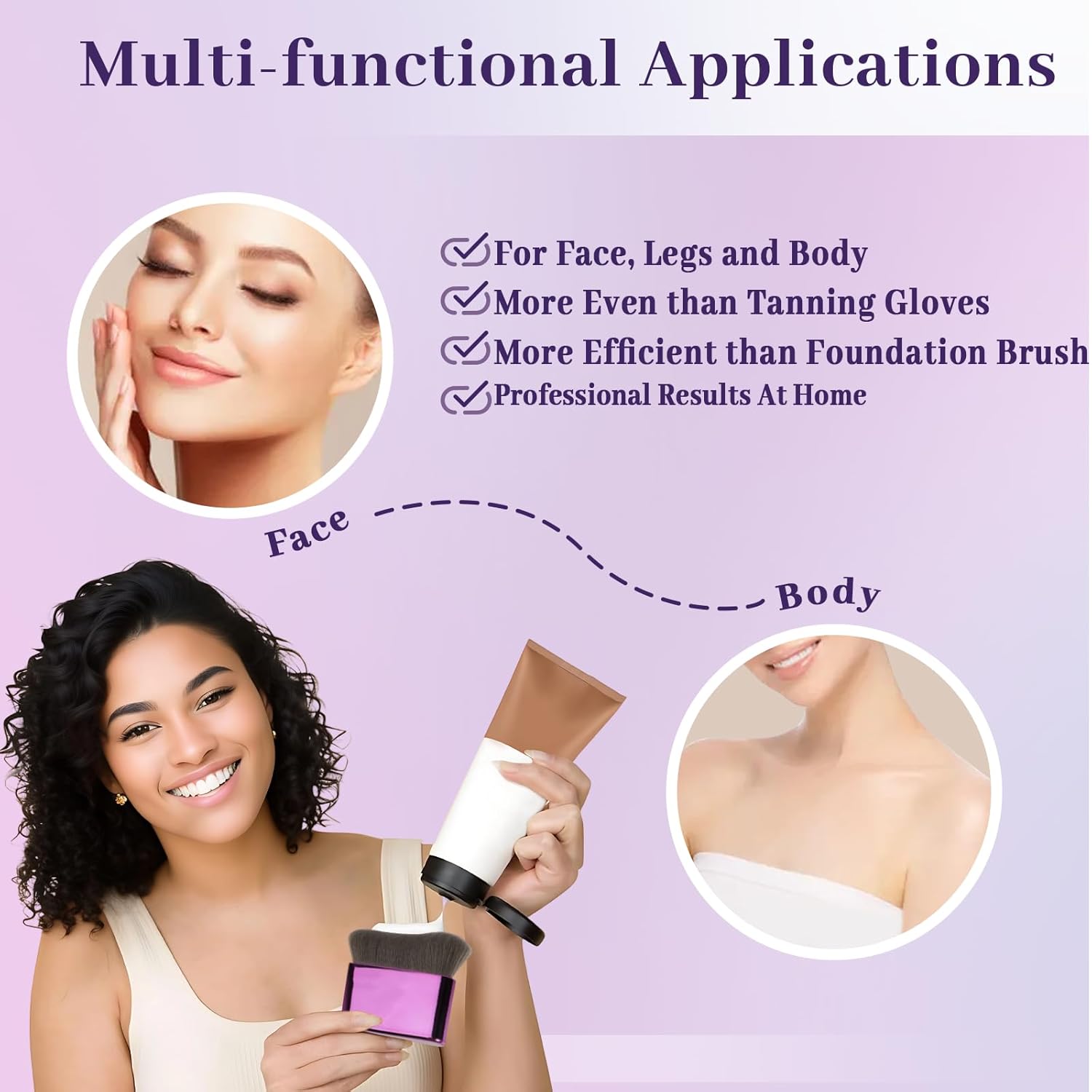 2pcs Self Tanner Brush & Kabuki Brush for Body - Self Tanning Applicator, Body Bronzer Brush for Fake Tan, Sunscreen, Makeup - Face & Body Foundation Brush - Image 5
