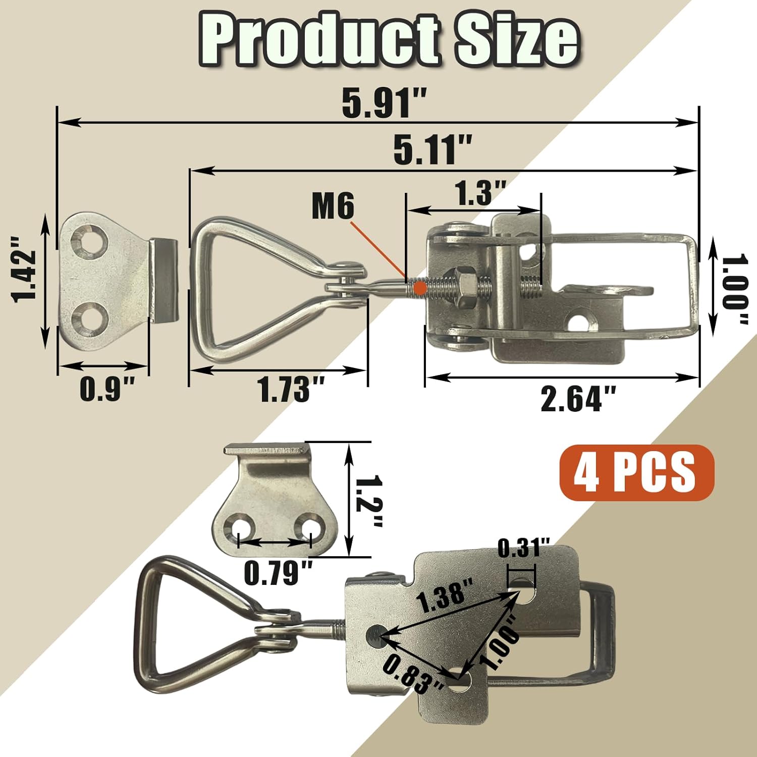 4PCS Thickened Stainless Steel Toggle Latch Clamp Adjustable Heavy Duty Pull Hasp Latches Toggle Latch Clamp with Lock Hole Toggle Latch Catch Set for Trunk Jig Smoker Door and Tool Boxes (Silver) - Image 2