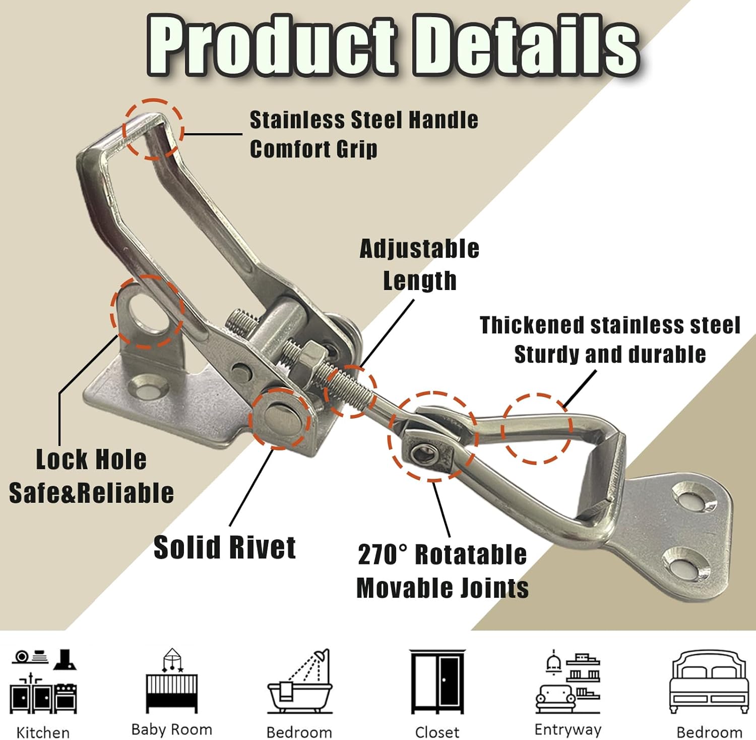 4PCS Thickened Stainless Steel Toggle Latch Clamp Adjustable Heavy Duty Pull Hasp Latches Toggle Latch Clamp with Lock Hole Toggle Latch Catch Set for Trunk Jig Smoker Door and Tool Boxes (Silver) - Image 3