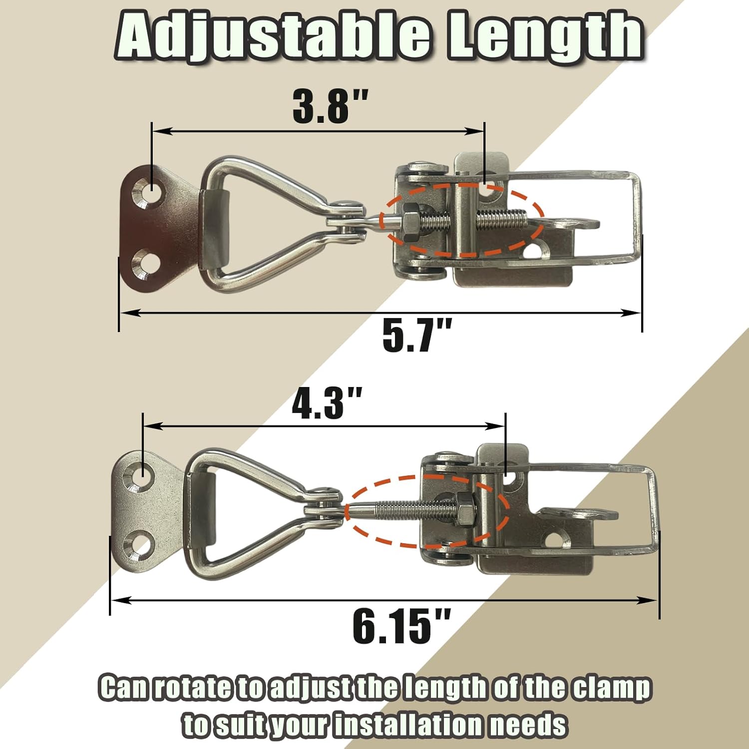 4PCS Thickened Stainless Steel Toggle Latch Clamp Adjustable Heavy Duty Pull Hasp Latches Toggle Latch Clamp with Lock Hole Toggle Latch Catch Set for Trunk Jig Smoker Door and Tool Boxes (Silver) - Image 4