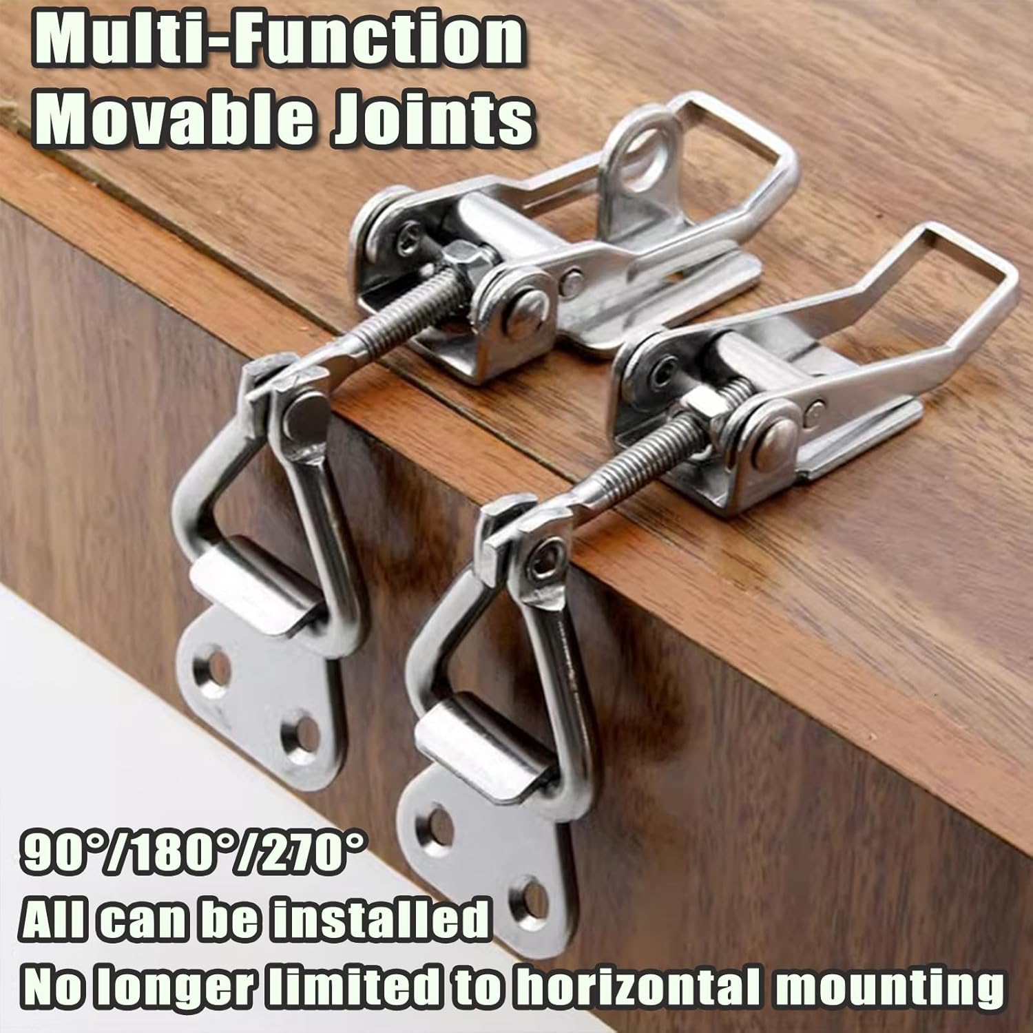4PCS Thickened Stainless Steel Toggle Latch Clamp Adjustable Heavy Duty Pull Hasp Latches Toggle Latch Clamp with Lock Hole Toggle Latch Catch Set for Trunk Jig Smoker Door and Tool Boxes (Silver) - Image 7