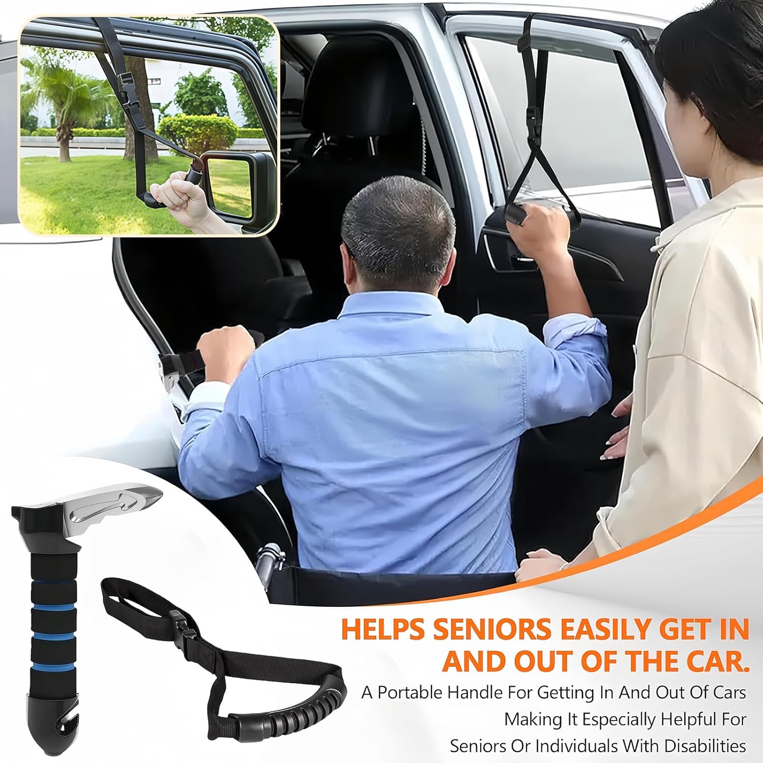 Portable Car Handle Assist Support with Grab Handle 3 in 1 Automotive Door Assist Handle Suitable for All U-Shaped Latch Cars Combined with Seatbelt Cutter and Window Breaker (Blue-2Pcs) - Image 5