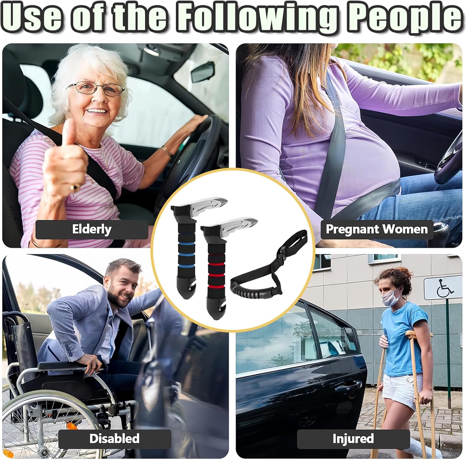 Portable Car Handle Assist Support with Grab Handle 3 in 1 Automotive Door Assist Handle Suitable for All U-Shaped Latch Cars Combined with Seatbelt Cutter and Window Breaker (Blue-2Pcs) - Image 6