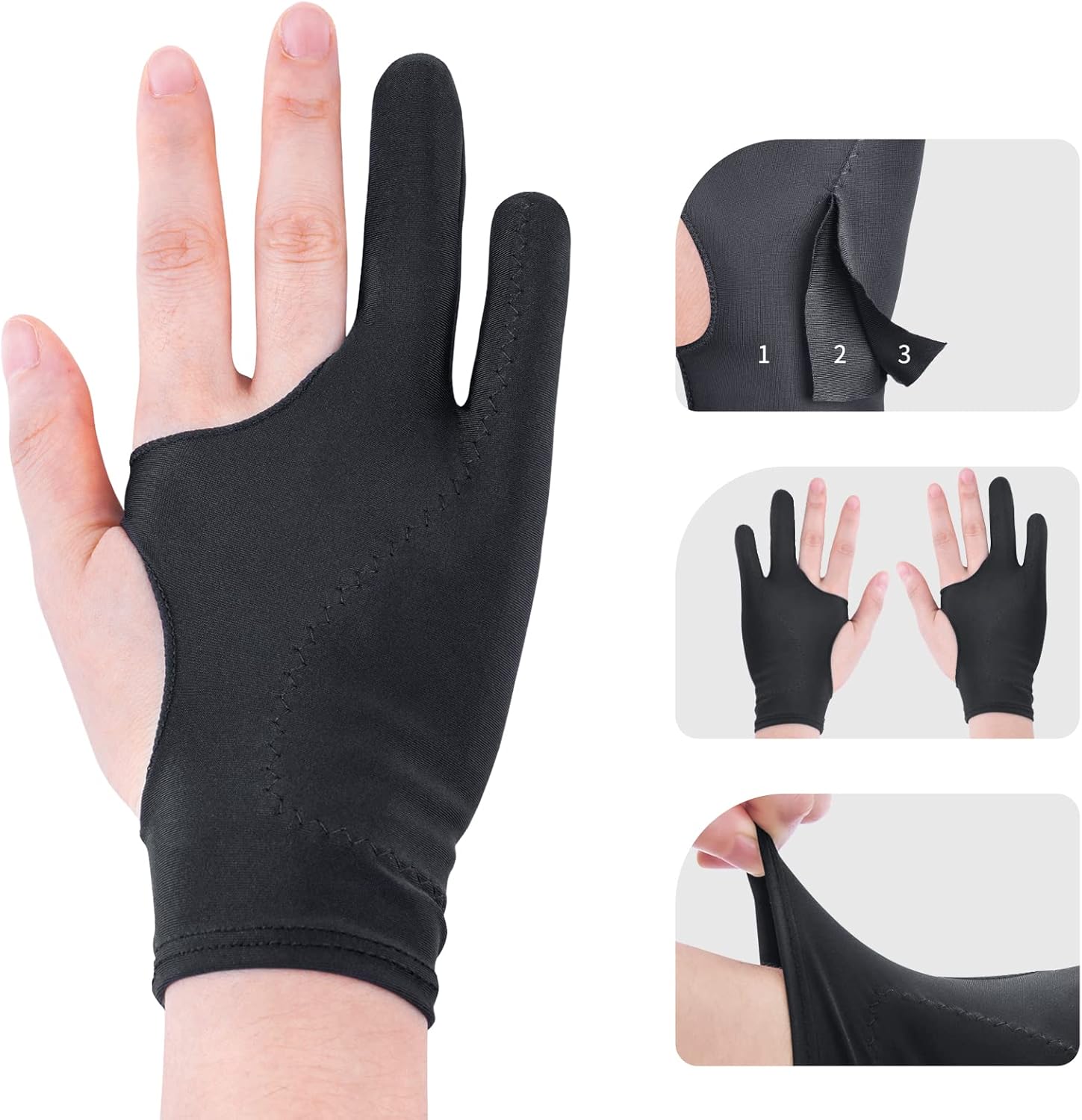 Artist Drawing Glove 3-Layer Palm Rejection [2 Pack Black and Pink] - Image 2