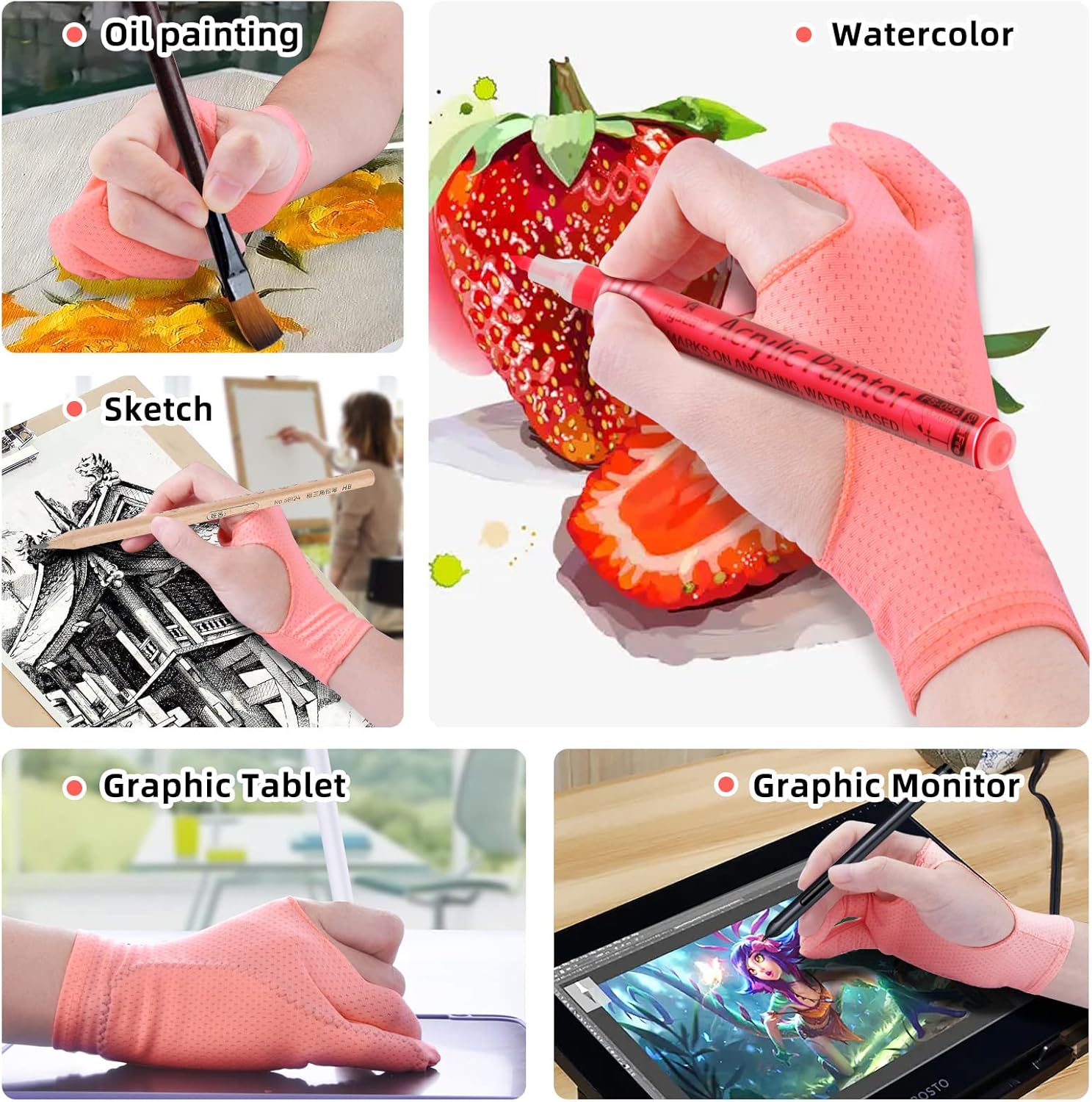 Artist Drawing Glove 3-Layer Palm Rejection [2 Pack Black and Pink] - Image 7