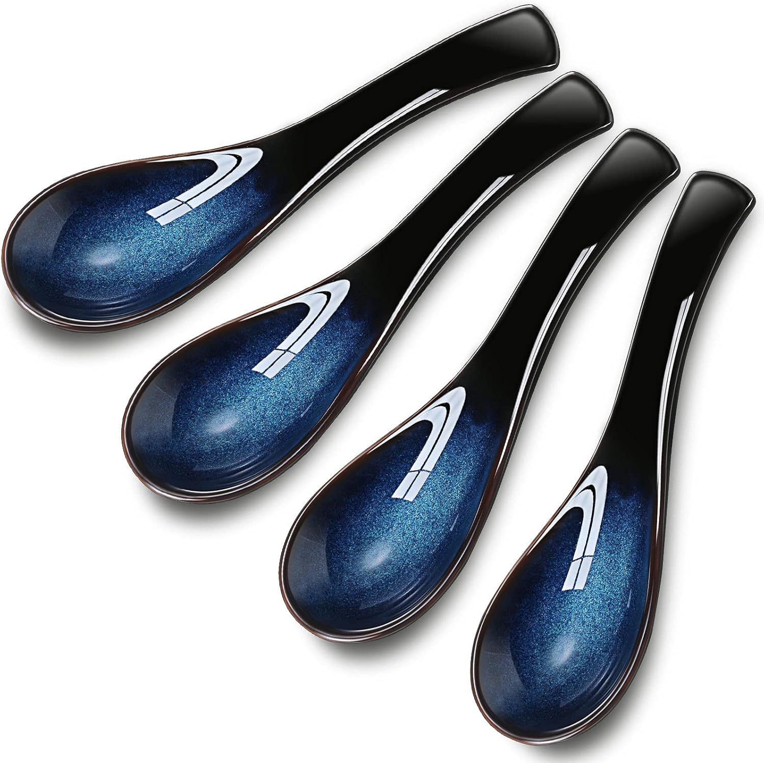 4 Pieces Asian Ceramic Soup Spoons Set Long Handle Chinese Spoons Retro Blue Japanese Ramen Bowl Soup Spoon Suitable for Gravy, Cake, Oatmeal, Dumplings - Image 1