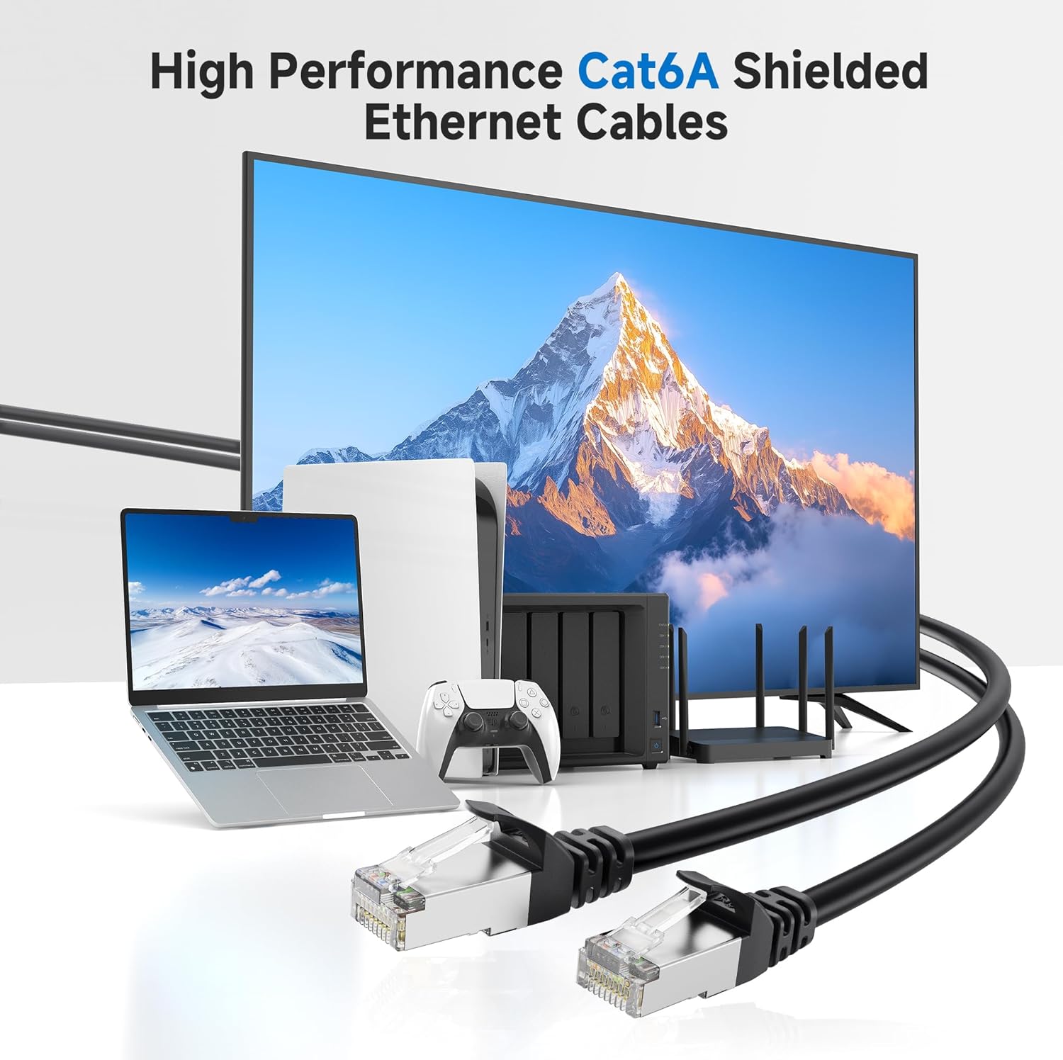 10Gbps Snagless Shielded Cat 6A Ethernet Cable - 50ft, Cat 6A Cable, Cat6A Cord, Ethernet Cord, Black - Image 2