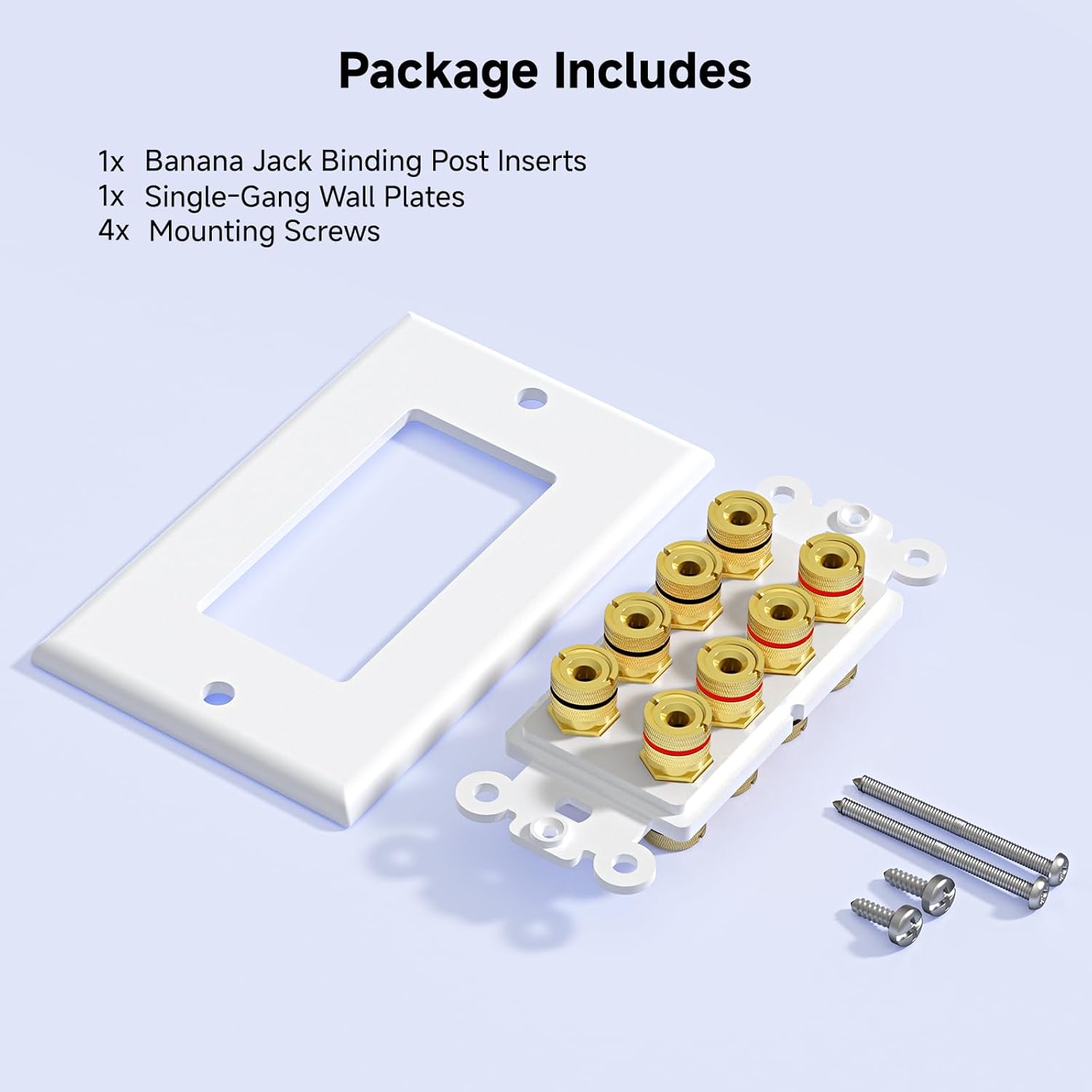 Speaker Wire Wall Plate, Gold Plated Speaker Wall Plate with Banana Plug Binding Post for 4 Speakers, White - Image 7