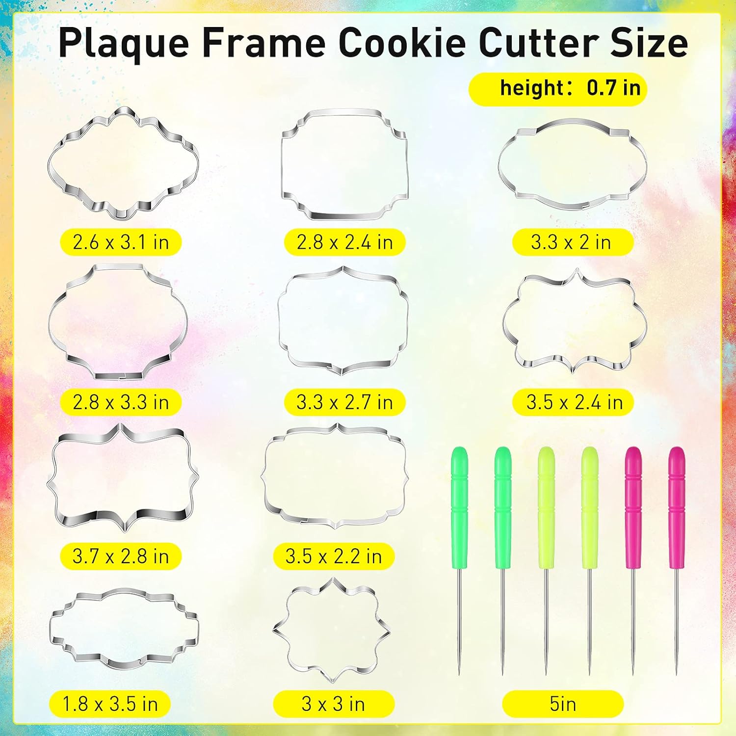 10 Pieces Plaque Frame Cookie Cutter Stainless Steel Biscuit Cutter Fondant Cake Decorating Tools and 6 Pieces Sugar Stirring Pins for Kitchen Baking - Image 2
