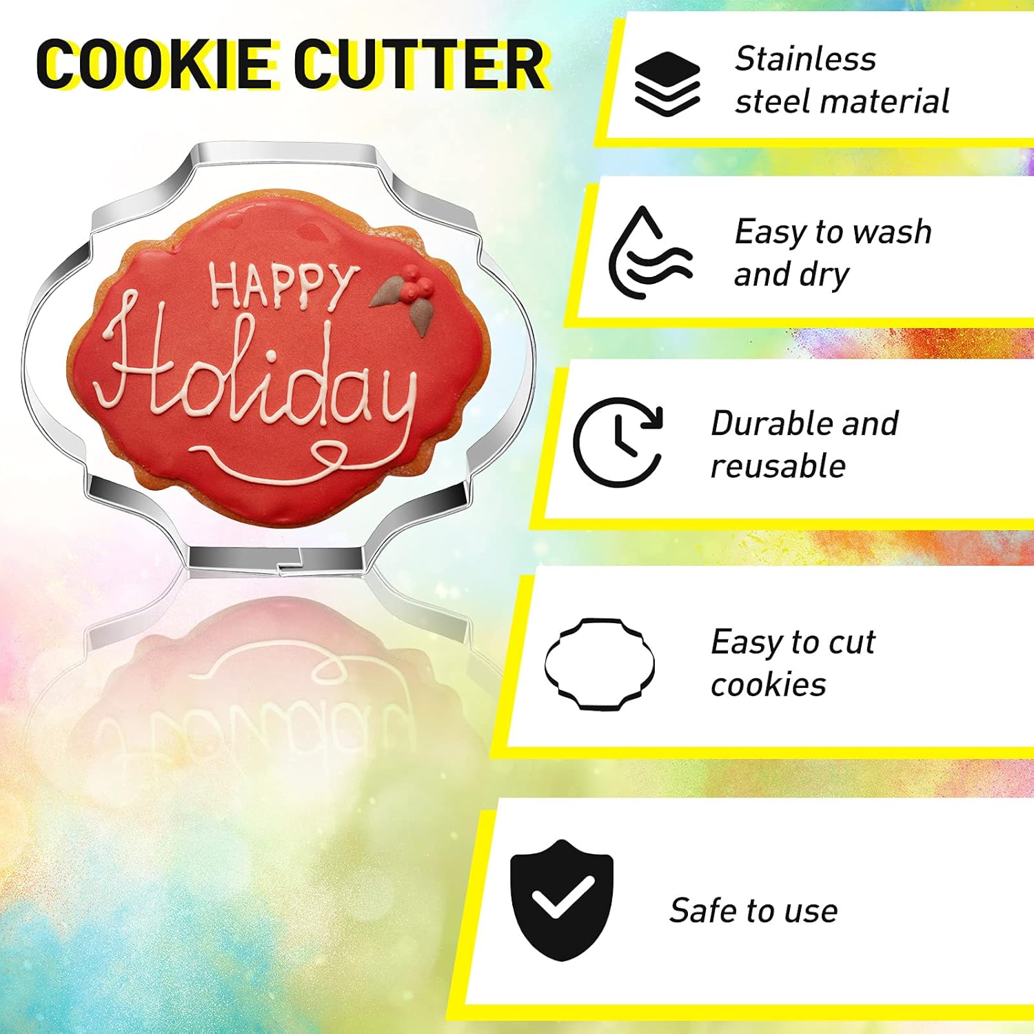 10 Pieces Plaque Frame Cookie Cutter Stainless Steel Biscuit Cutter Fondant Cake Decorating Tools and 6 Pieces Sugar Stirring Pins for Kitchen Baking - Image 3