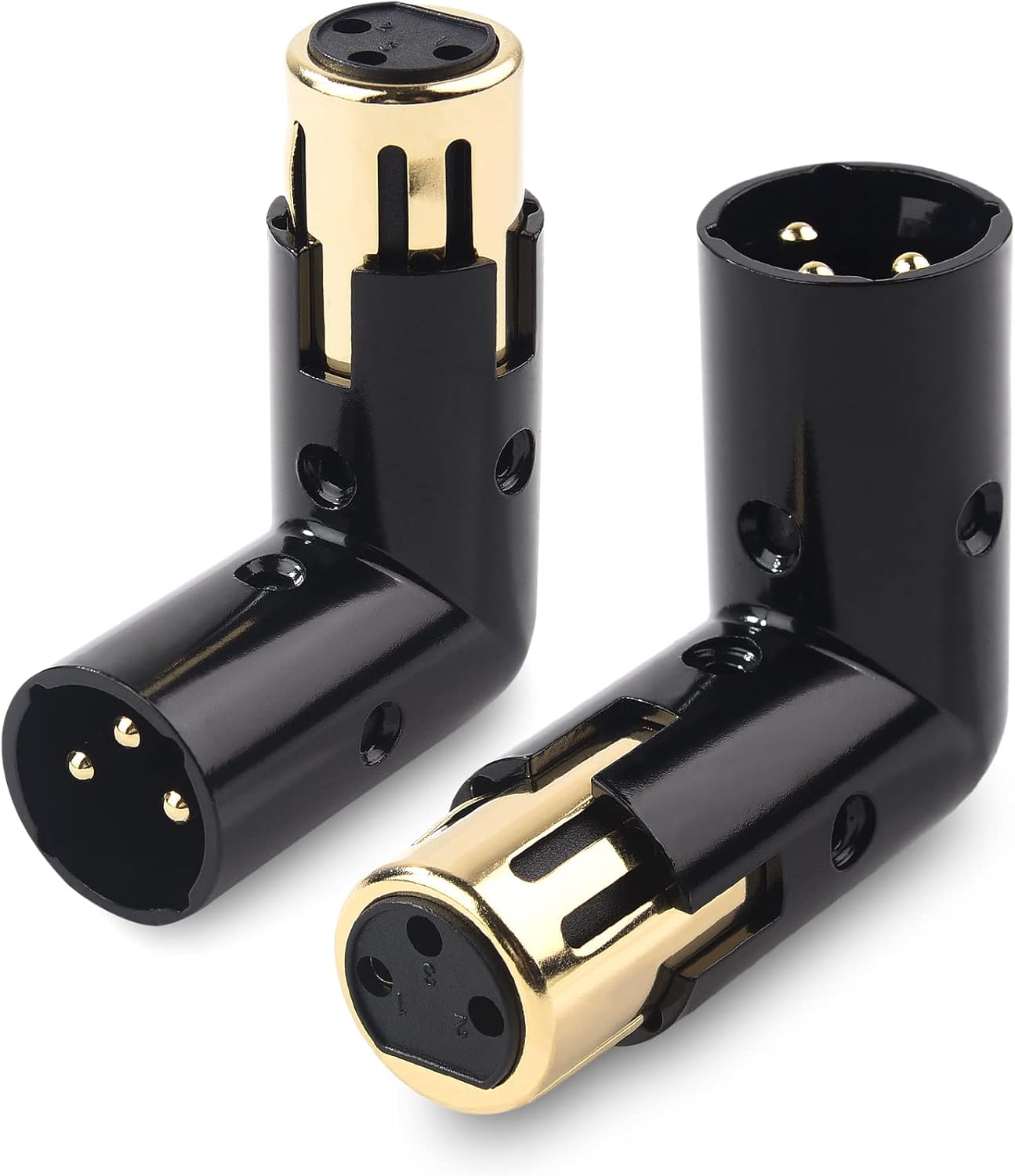 2-Pack Adjustable Male to Female Right Angle XLR Adapter in Black (XLR 90 Degree) & 120 Ohm 3-PinXLR Terminator/DMX Terminator - Optimal Signal Integrity for Lighting and Audio System - Image 1