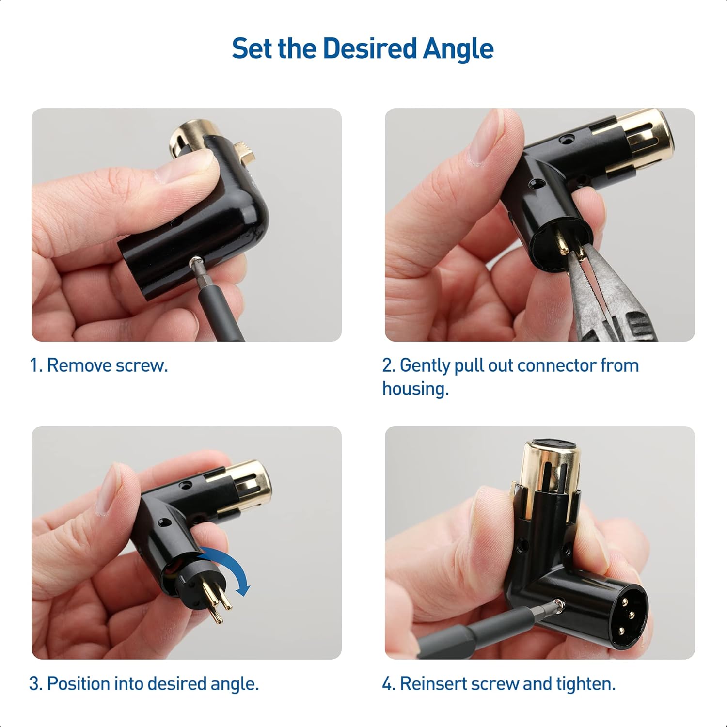 2-Pack Adjustable Male to Female Right Angle XLR Adapter in Black (XLR 90 Degree) & 120 Ohm 3-PinXLR Terminator/DMX Terminator - Optimal Signal Integrity for Lighting and Audio System - Image 3