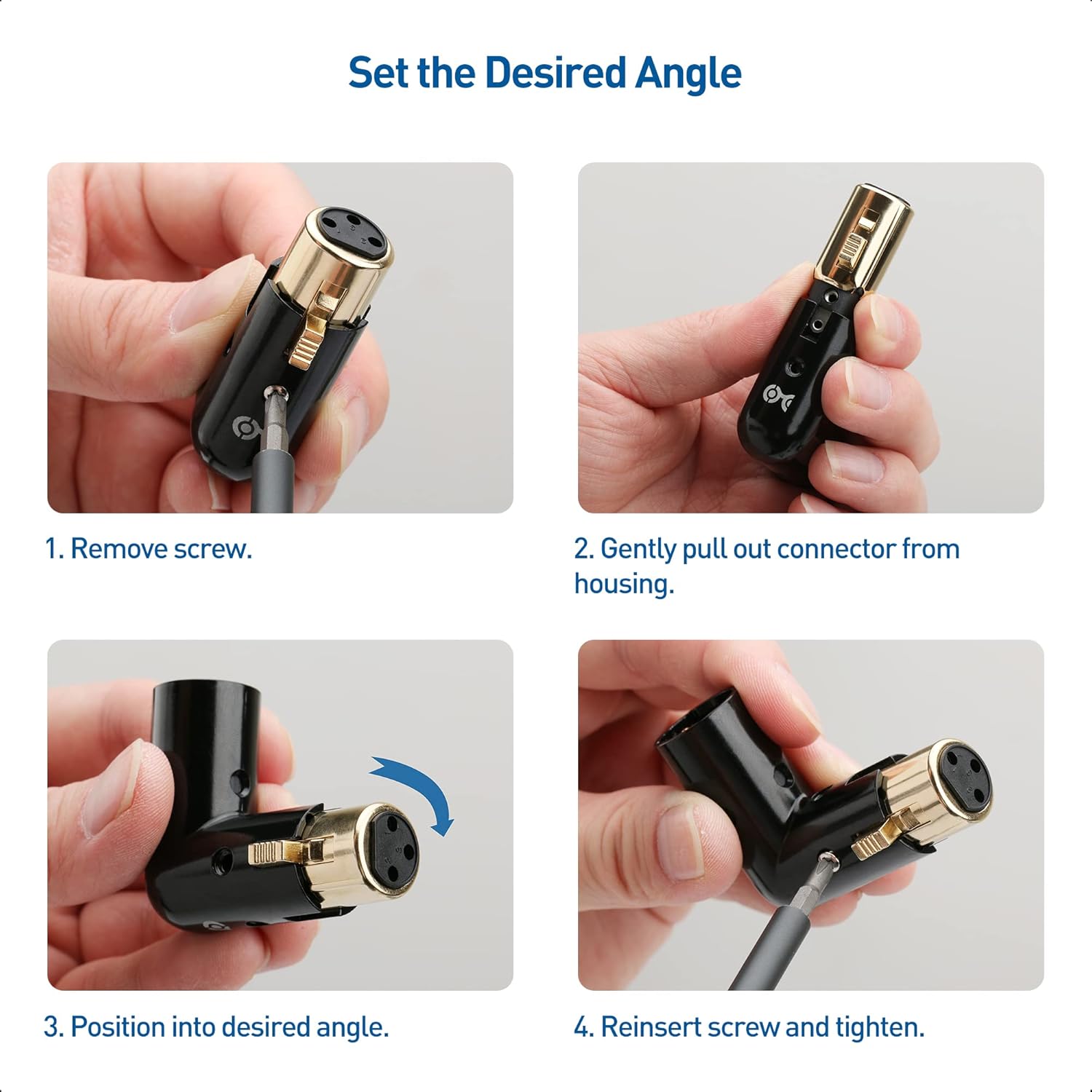 2-Pack Adjustable Male to Female Right Angle XLR Adapter in Black (XLR 90 Degree) & 120 Ohm 3-PinXLR Terminator/DMX Terminator - Optimal Signal Integrity for Lighting and Audio System - Image 4